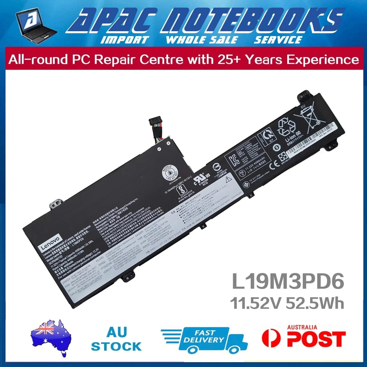 Genuine Battery for L19C3PD6 L19D3PD6 L19L3PD6 L19M3PD6 3ICP6/40/132 52.5Wh