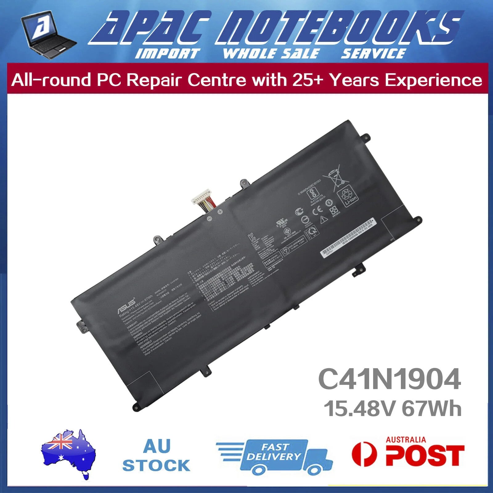 Genuine ASUS Battery C41N1904 C41N1904-1 4ICP5/49/121 15.48V 67Wh