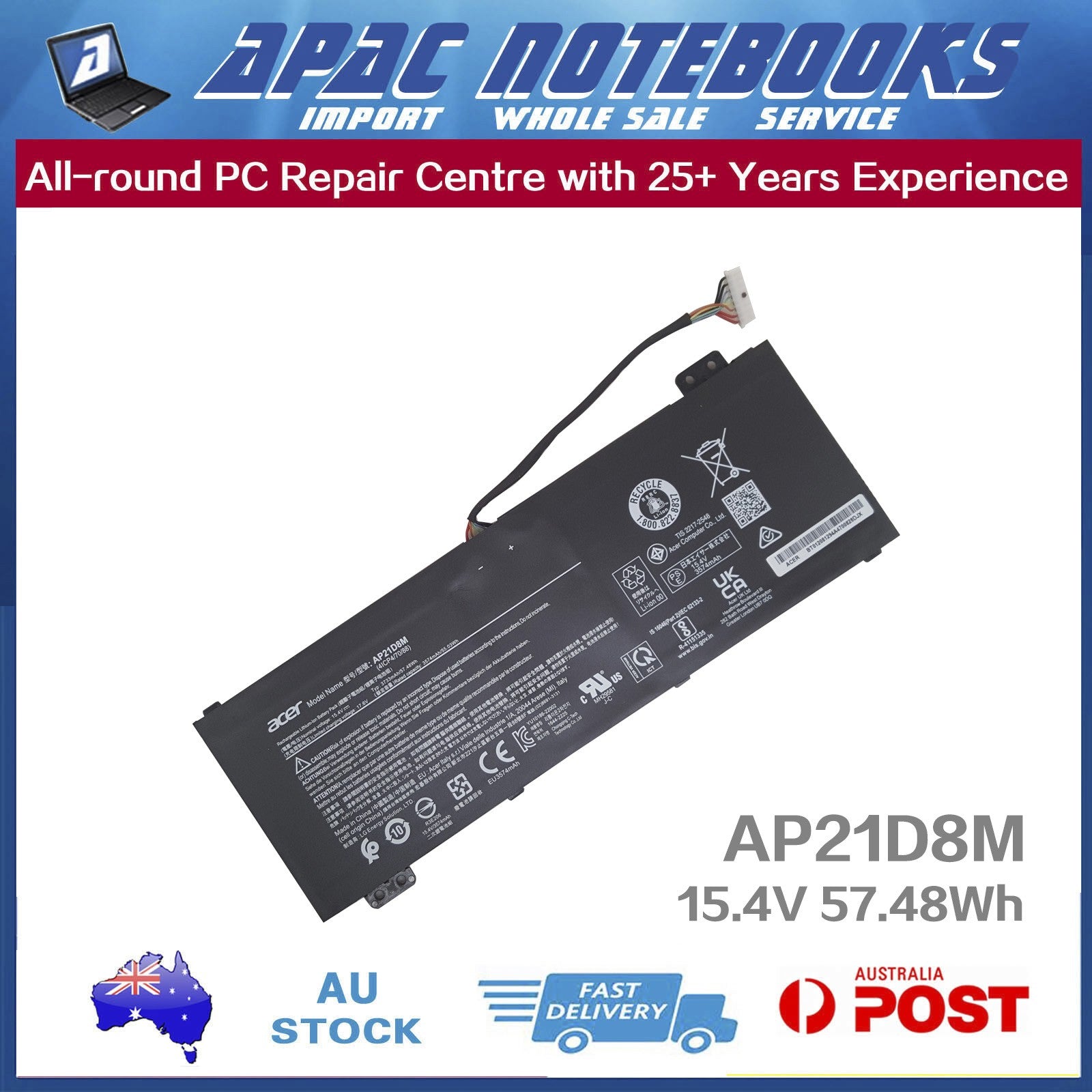 Genuine Acer Battery AP21D8M Nitro ANV14-61 ANV15-51 ANV15-52 ANV16-71 57.48Wh
