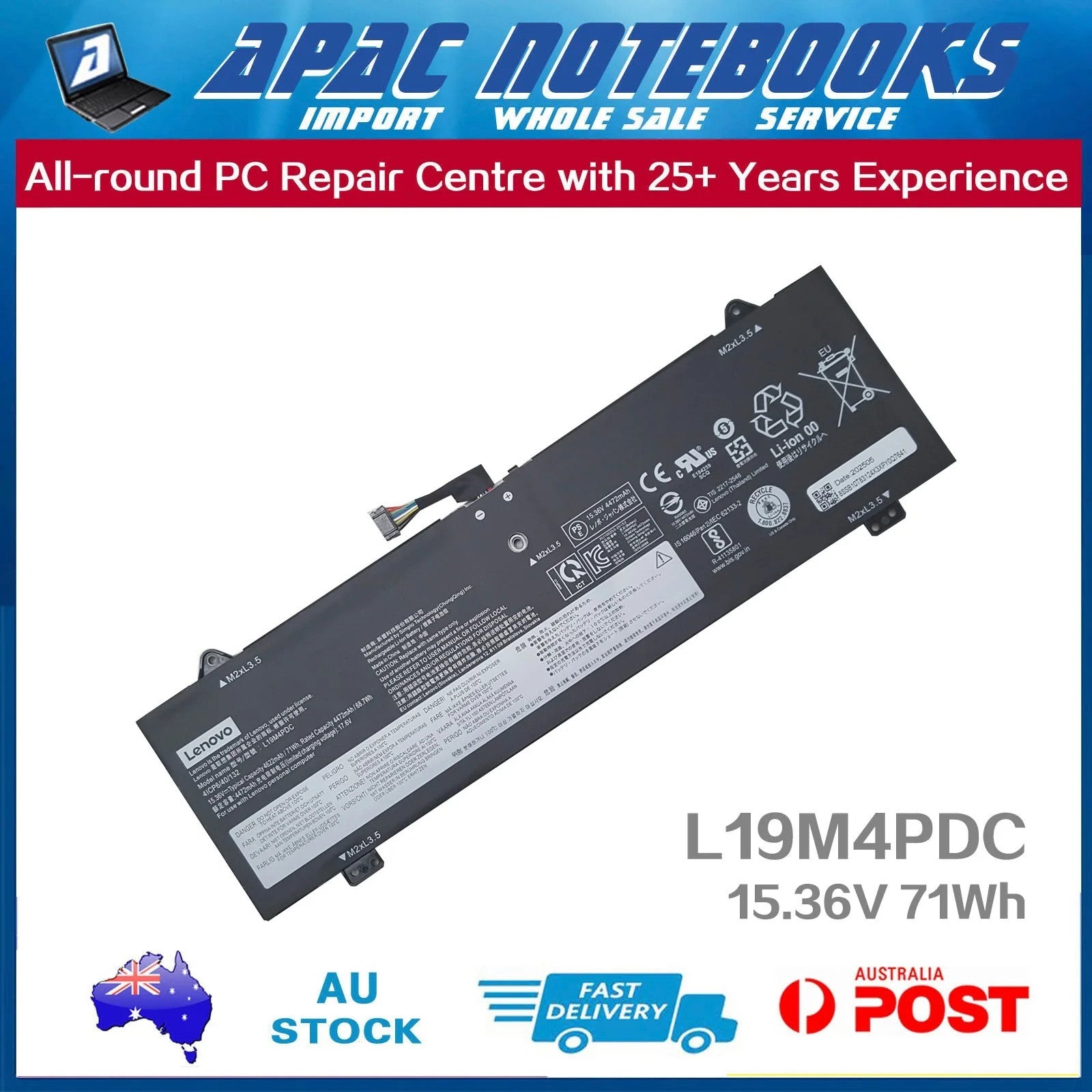 Genuine Battery for Yoga 7 14ACN6 14ITL5 15ITL5 L19C4PDC L19L4PDC L19M4PDC 71Wh