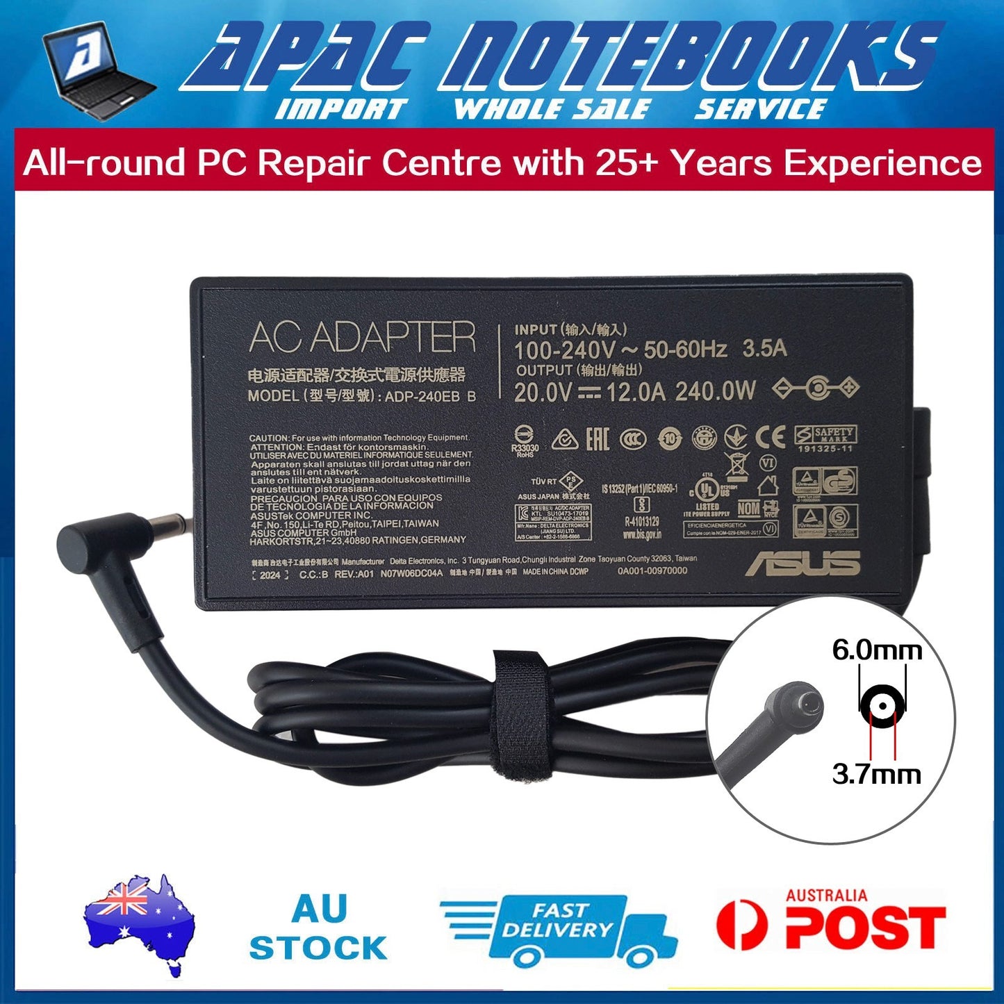 Genuine 240W AC Adapter Charger ASUS  A20-240P1A ADP-240EB B ADP-240EB D 20V-12A