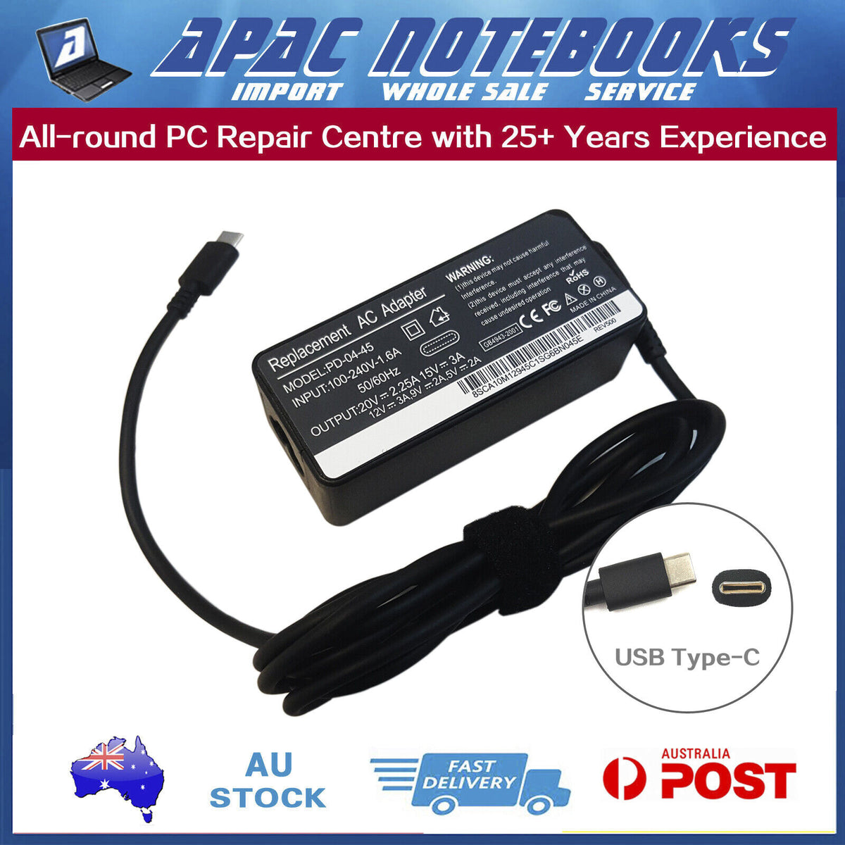 Sf714 Form 45W USB Type-C AC Adpater Charger for Acer Aspire SF713 SF714 SP714 ...