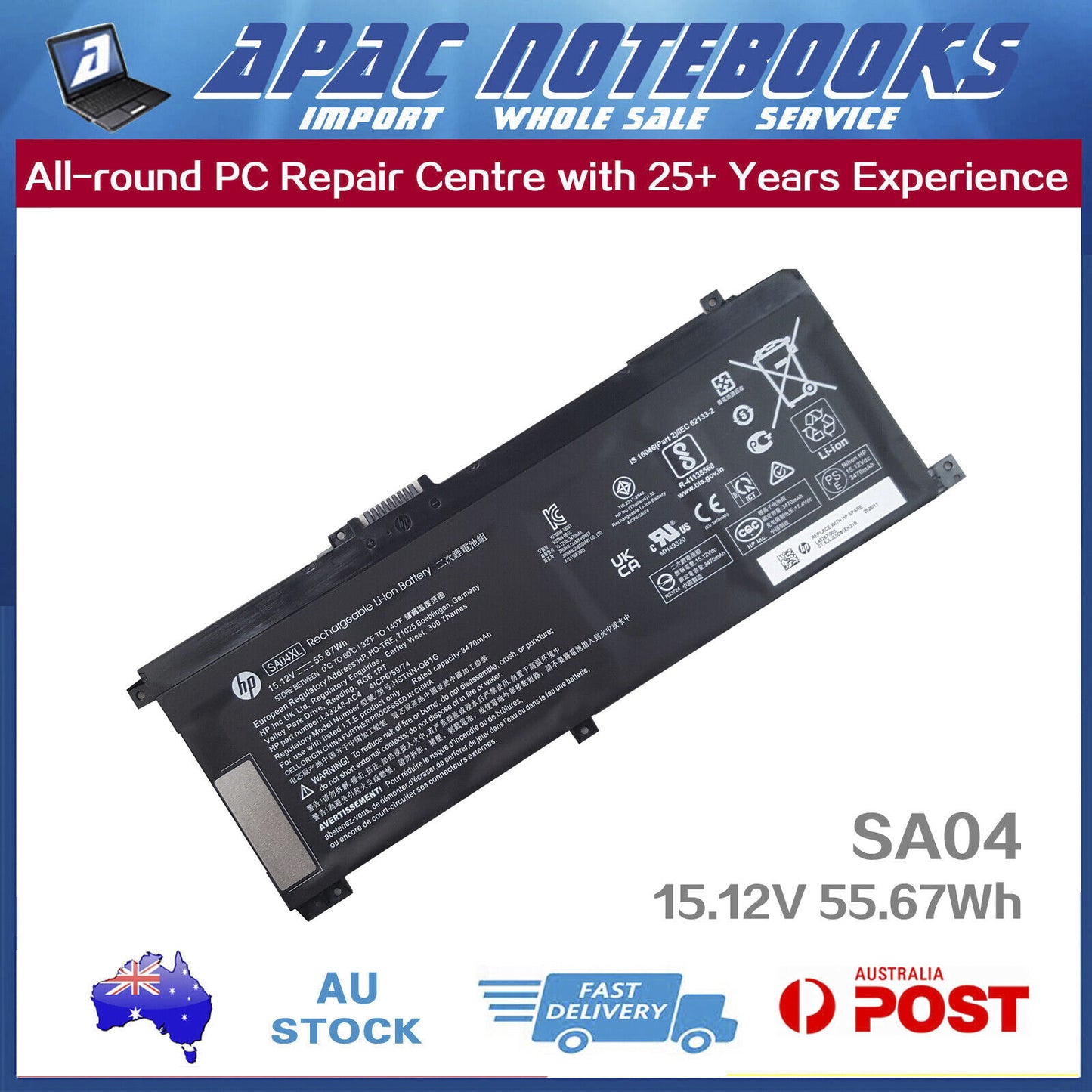 Genuine SA04XL Battery HP HSTNN-OB1F HSTNN-OB1G HSTNN-UB7U SA04055XL-PL 55.67Wh