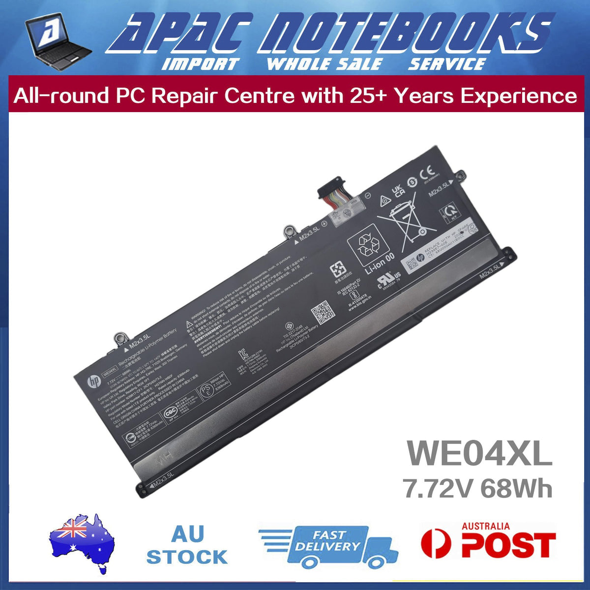 Genuine WE04XL Battery HP Pavilion Plus 14-ew 14-ew0021tu 14-ey 14-ey0789au 68Wh