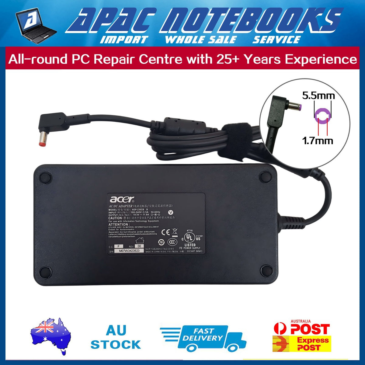 Genuine Acer 230W Charger Nitro 14 AN14-41 Predator Triton Neo 16 PTN16-51