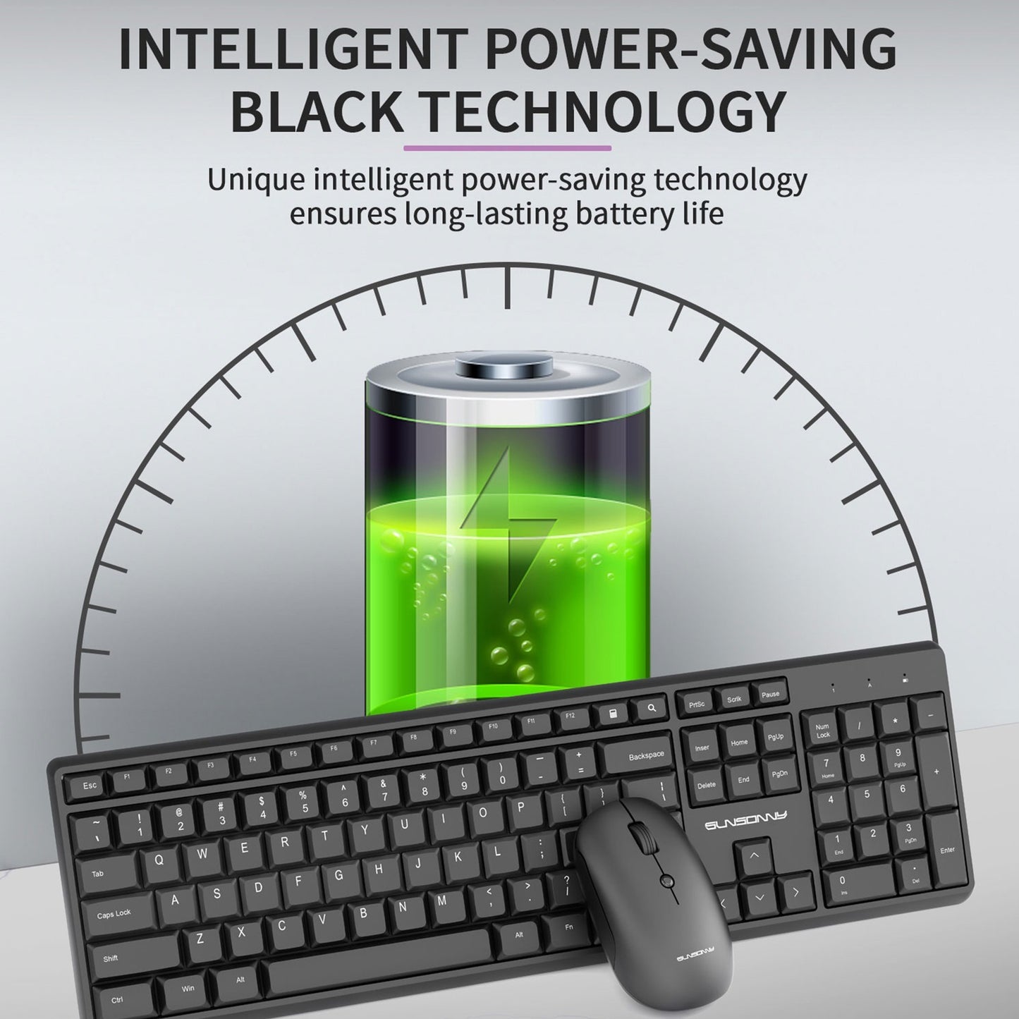 2.4G Wireless High-Precision 1600DPI Mouse and Full-Size AU Keyboard  Combo Set