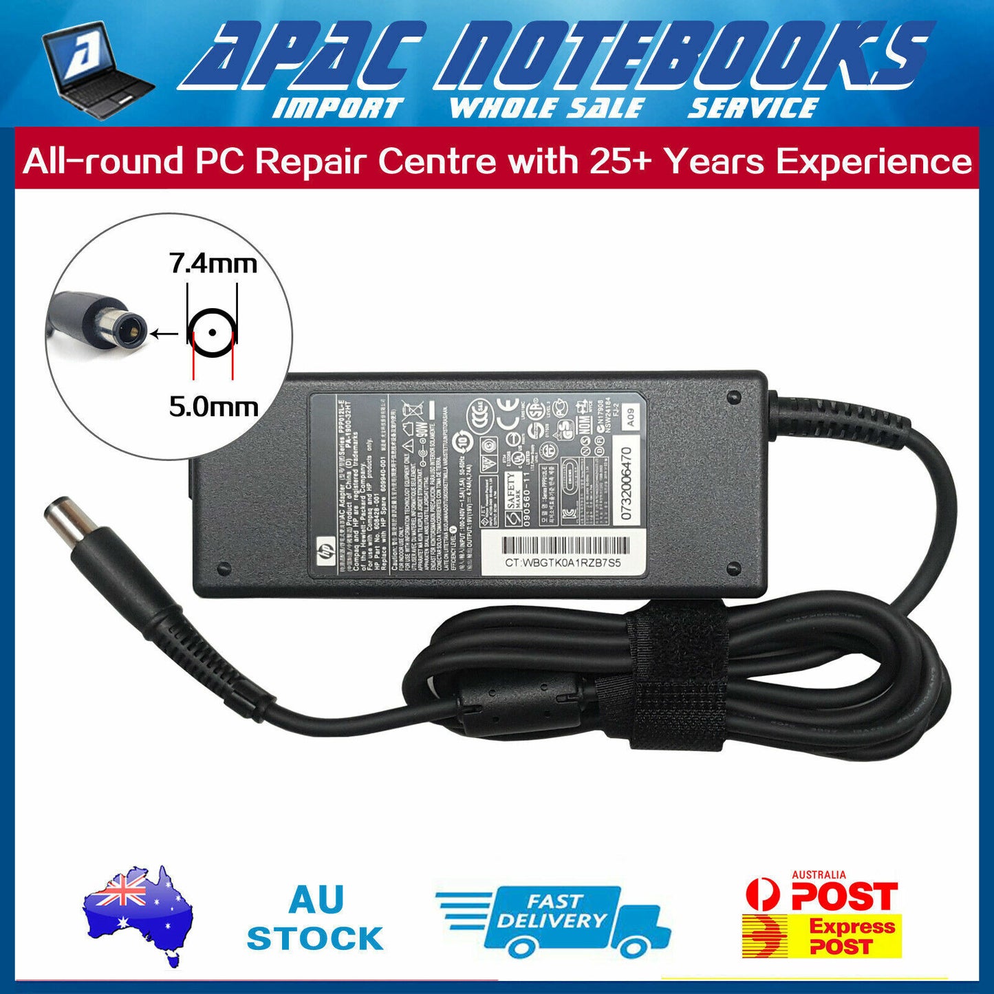 Genuine 90W AC Adapter Charger HP EliteBook 2530p 2730p 8530p