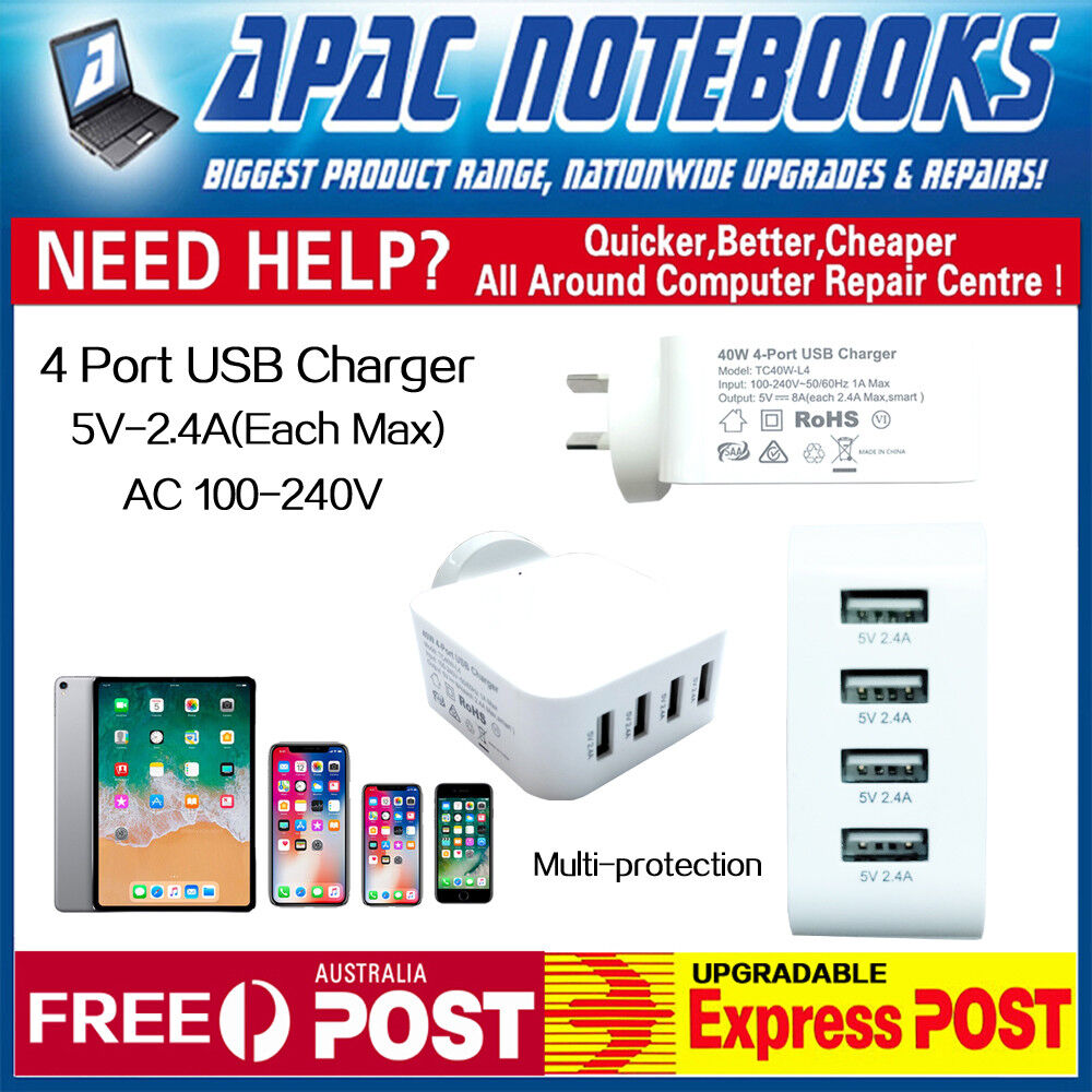 USB AU Plug 2.4A AC Power Travel Home Wall Charger Charging Adapter