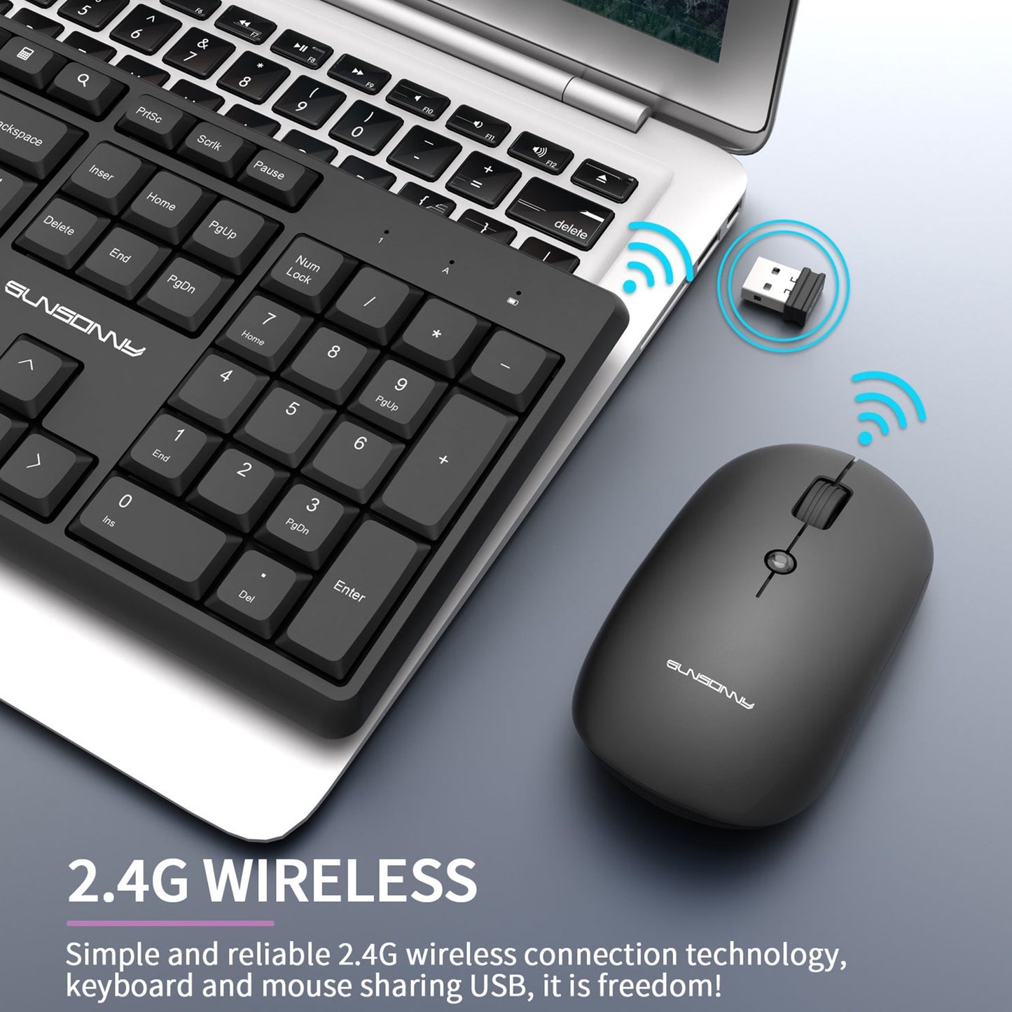 2.4G Wireless High-Precision 1600DPI Mouse and Full-Size AU Keyboard  Combo Set