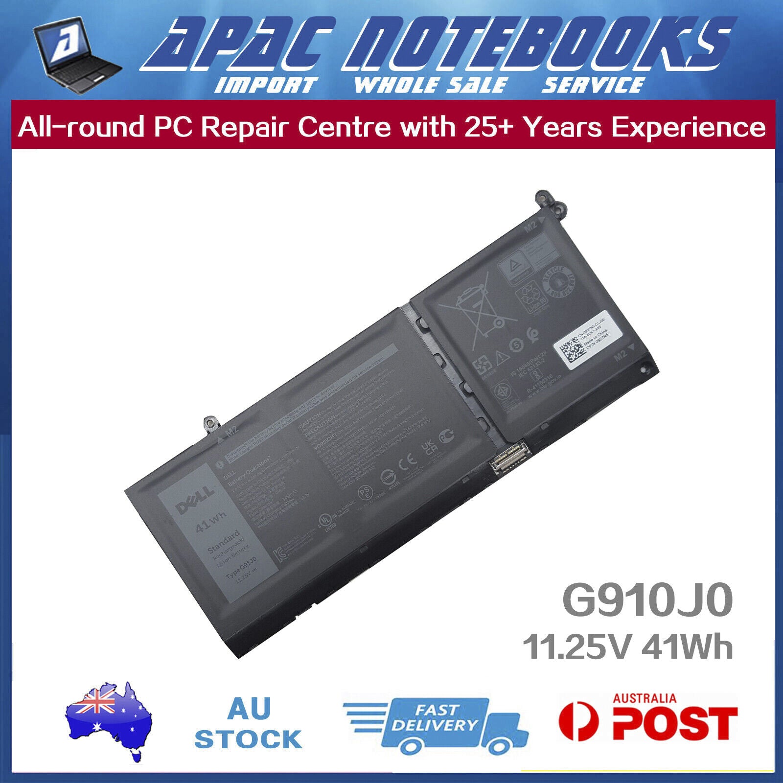 Genuine G91J0 Battery for Vostro 14 5410 5415 15 3510 3515 3520 3525 11.25V 41Wh