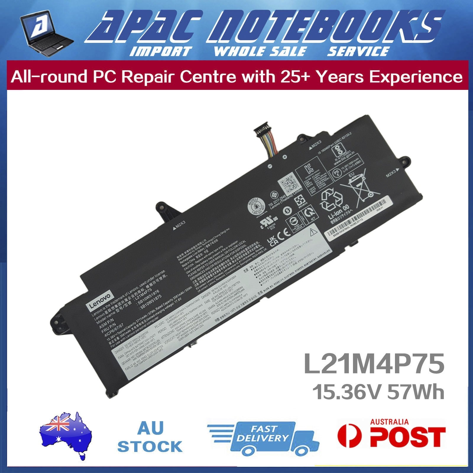 Genuine Lenovo Battery L21B4P71  L21D4P74 L21L4P73 L21M4P75 4ICP6/67/67 57Wh