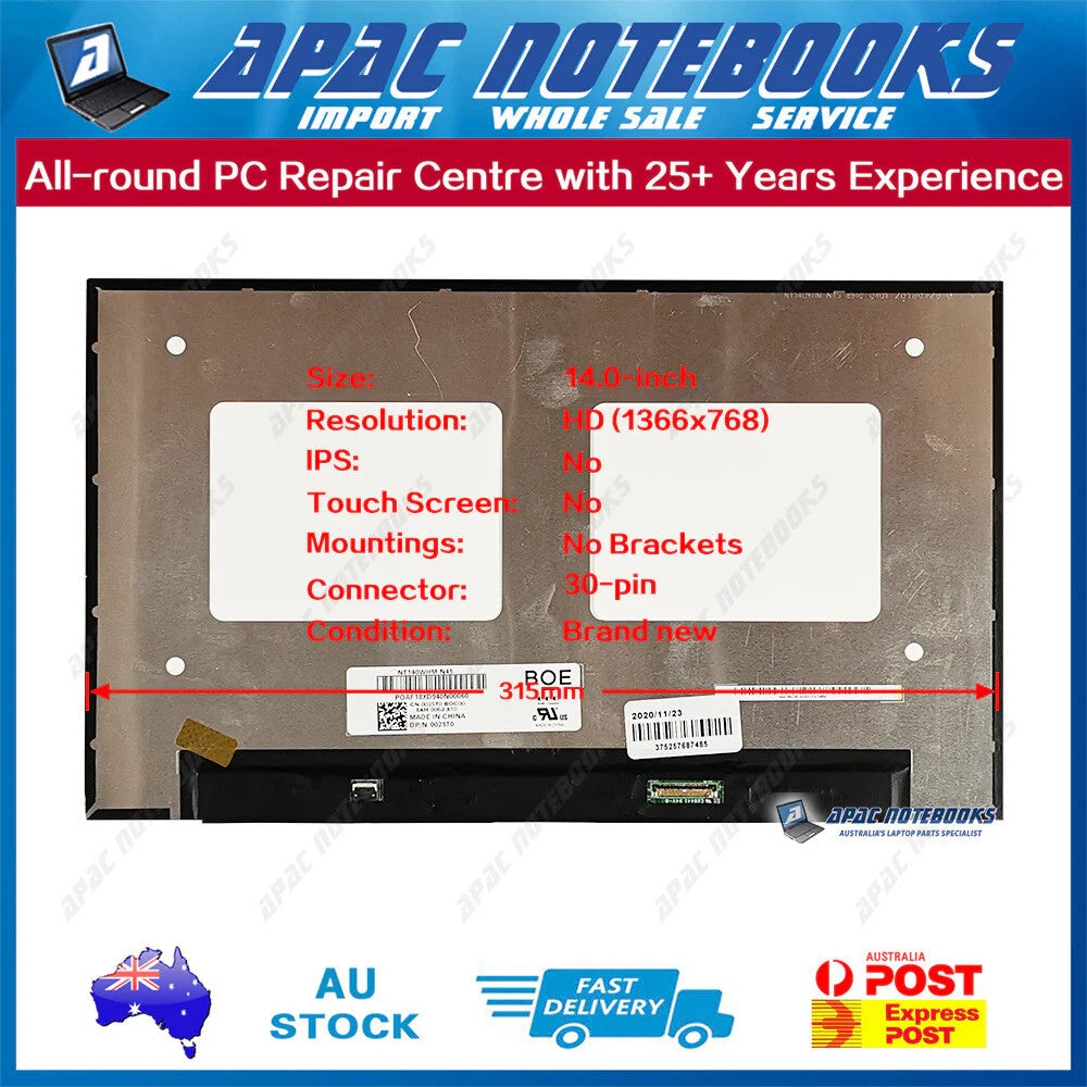 14.0" HD 30Pin No Bracket LED Screen B140XTN07.4 B140XTN07.5 N140BGA-E54