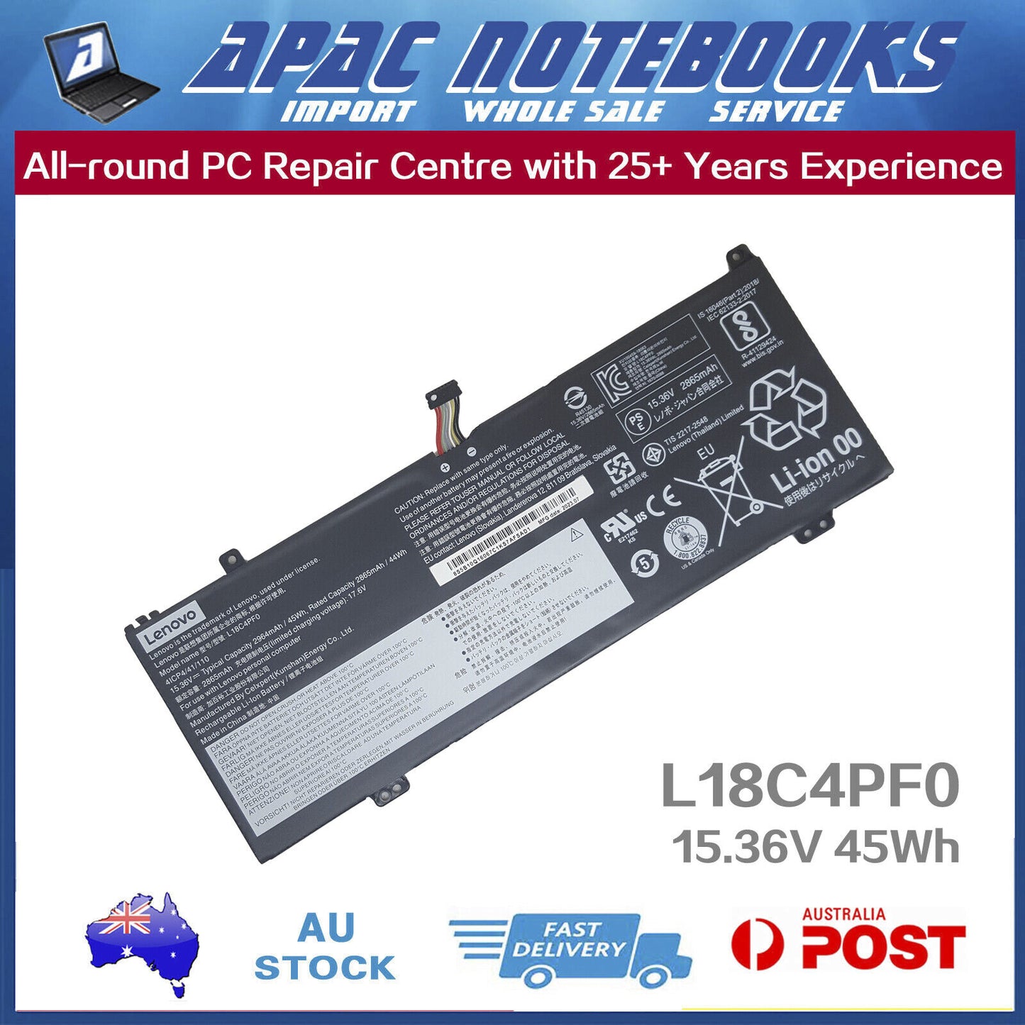 Genuine Lenovo Battery L18C4PF0 L18D4PF0 L18M4PF0 4ICP4/41/110 15.36V 45Wh