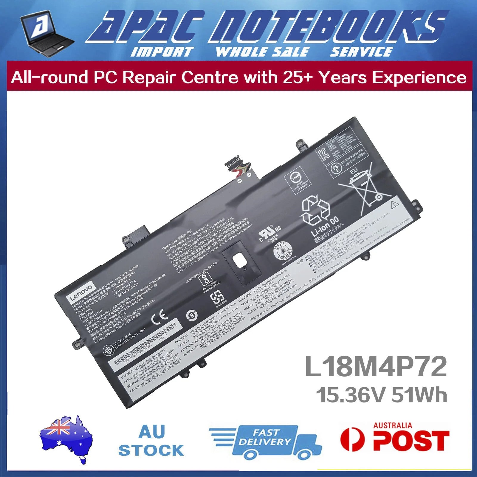 Genuine Battery for ThinkPad X1 Carbon Gen 8 2020 20U9 20UA 15.36V 51Wh