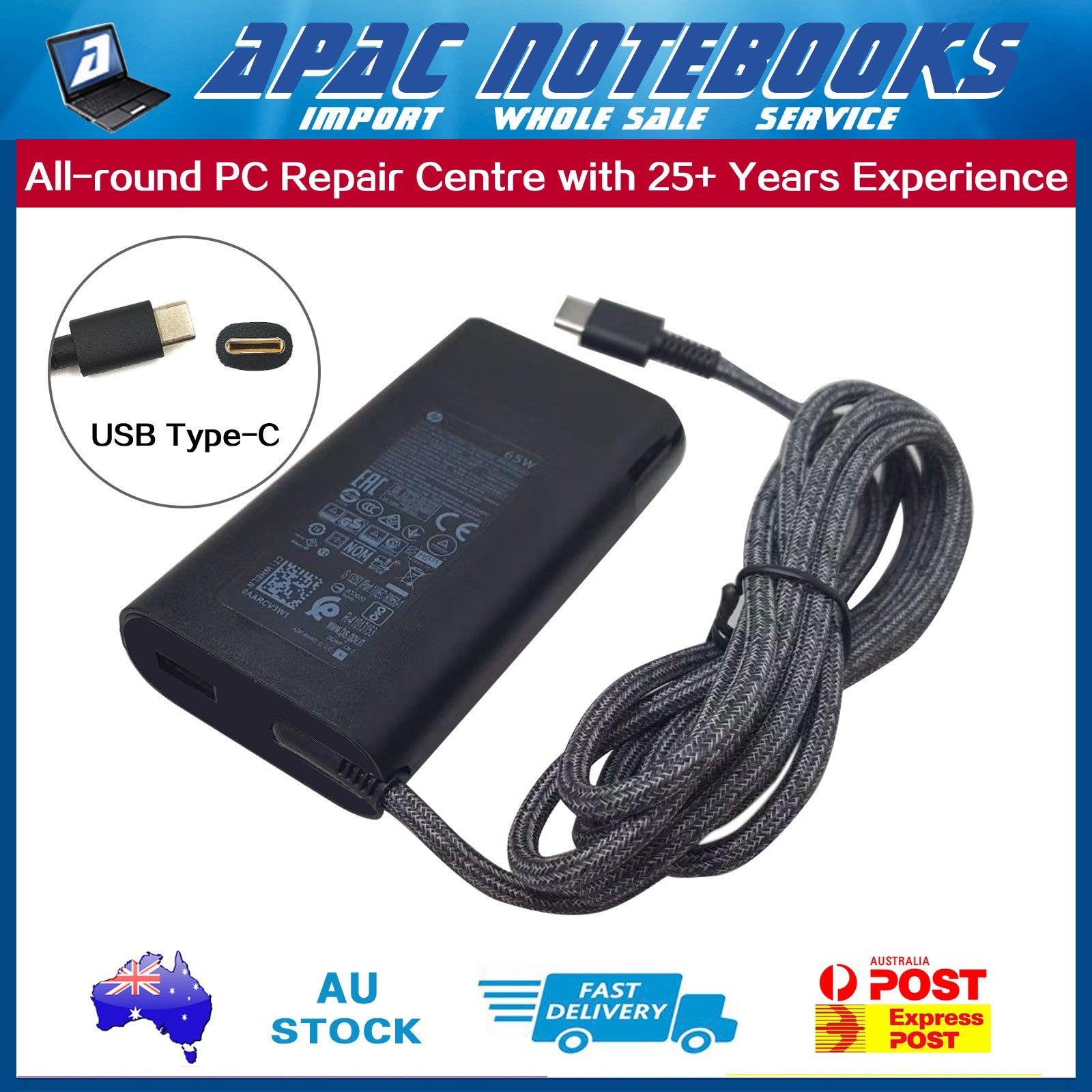 Genuine Charger HP Spectre x360 13-ae 13-ae088tu 13-ae502tu  65W USB Type-c