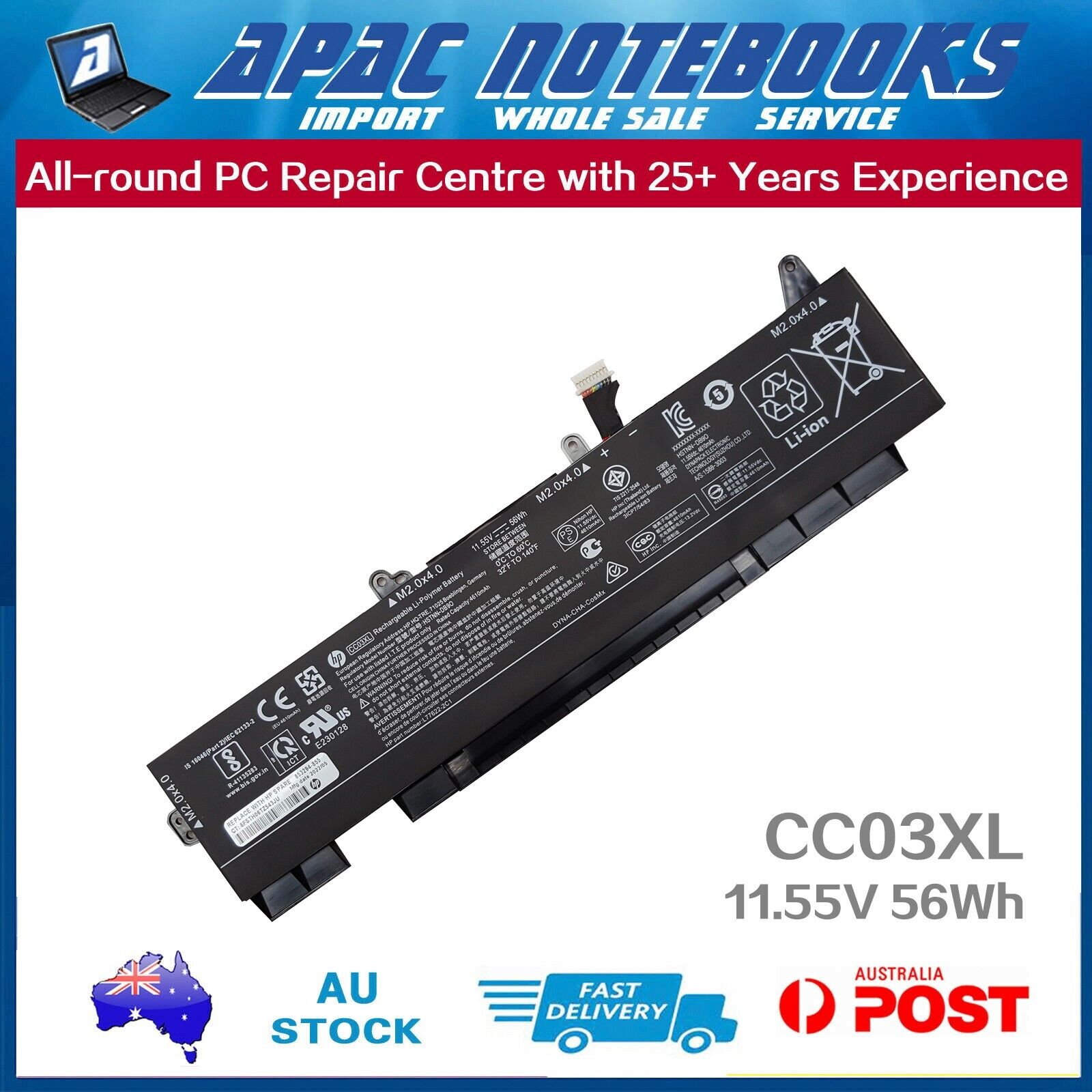 Genuine CC03XL Type-B Battery HP L77622-171 -2C1 -2C2 -541 L77991-002 -005 56Wh