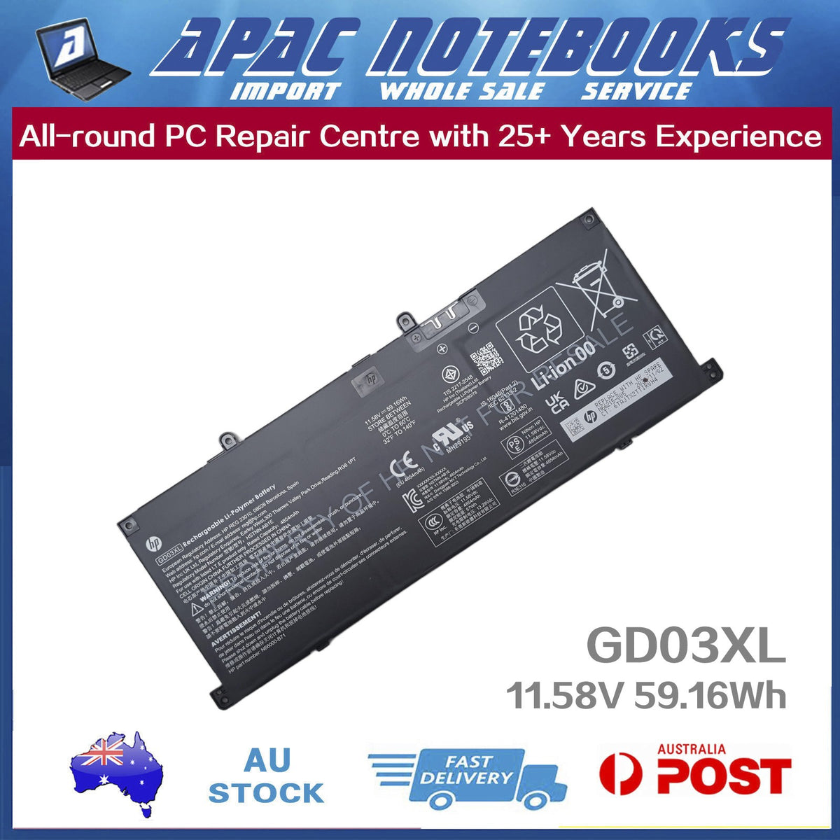 Genuine GD03XL Battery HP OminiBook X 14-fe 14-fe1007qu 14-ka* 14-ka0013tu 59Wh