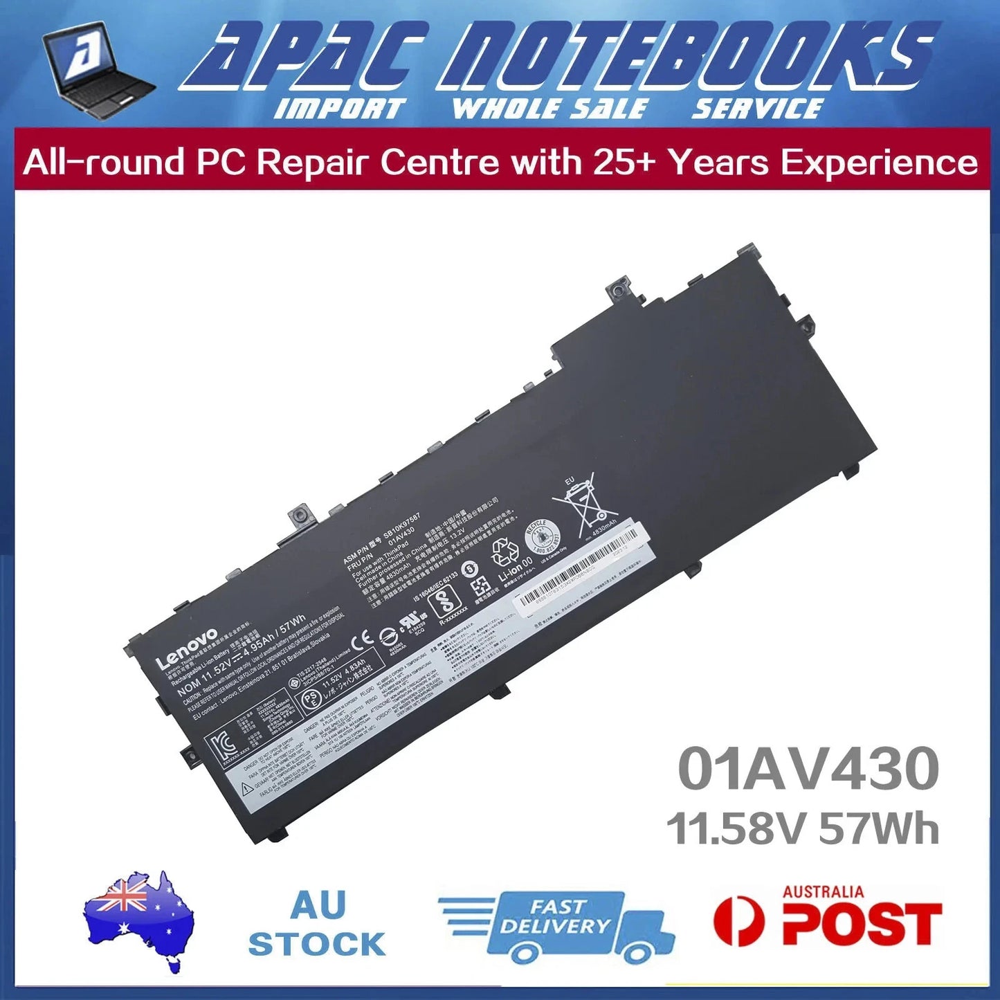 Genuine Battery for ThinkPad X1 Carbon Gen 5 2017 20HQ 20HR 20K3 20K4 57Wh