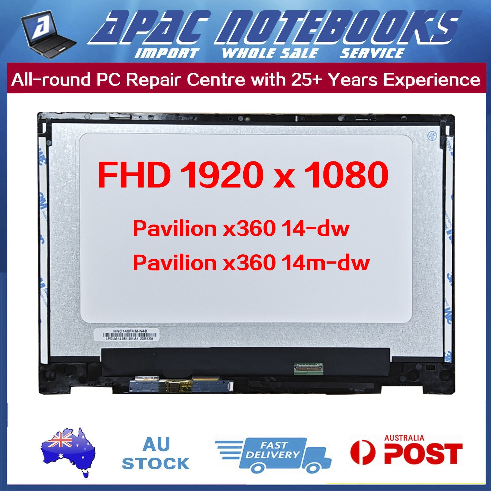 14.0" FHD LCD Touch Screen Assembly HP Pavilion x360  14m-dw 14m-dw0023dx