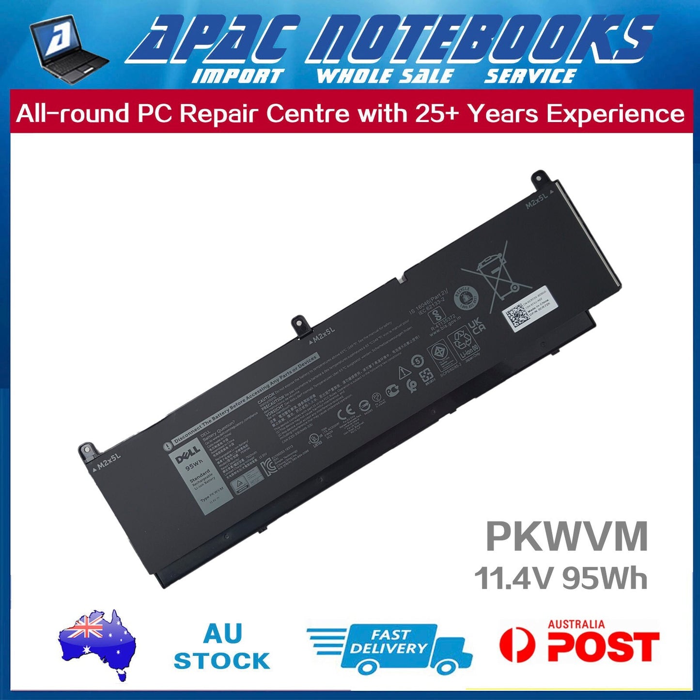 Genuine PKWVM Battery for Precision 7550 7560 7750 7760 P93F001/2 P44E001/2 95Wh
