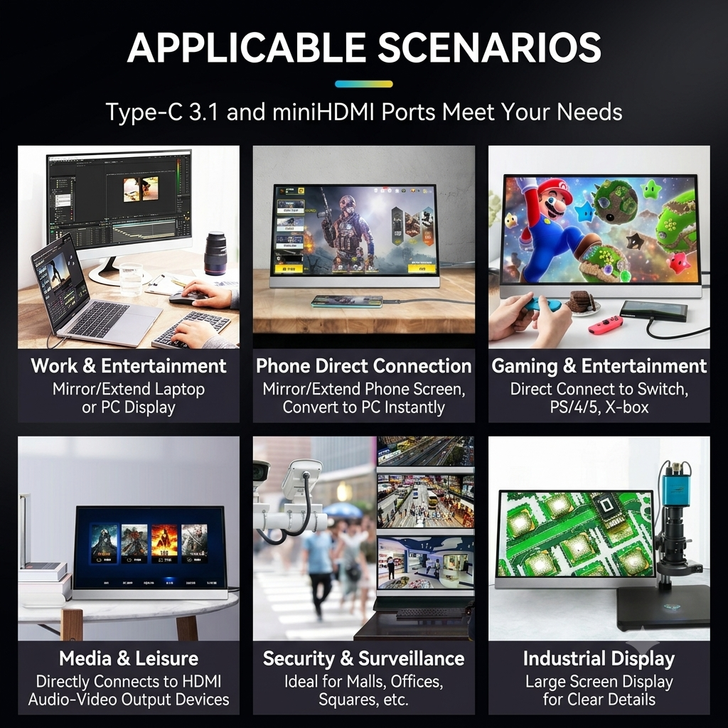 Portable Monitor 15.6" FHD 1080P USB-C HDMI IPS External Display Laptop MacBook