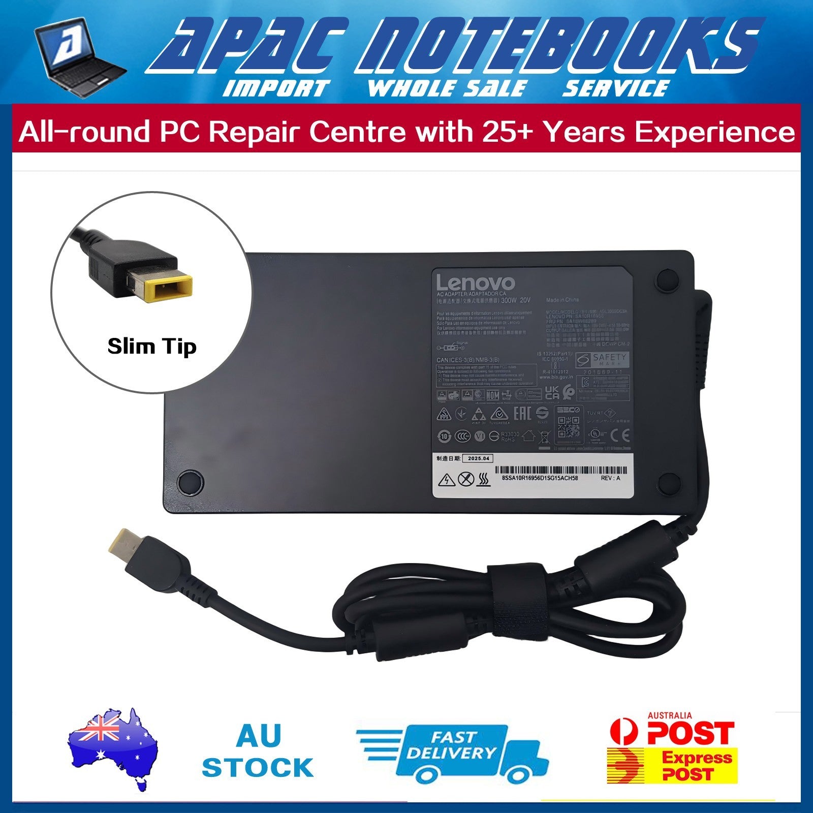 Genuine 300W Slim Tip Charger Legion Pro 5 16ARX8 16IRX8 16IRX9 16ADR10