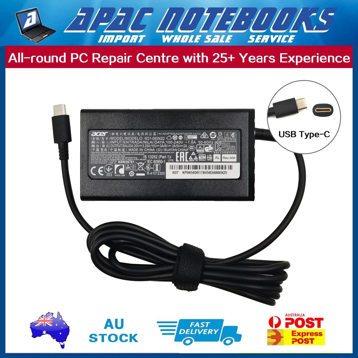 Genuine Charger ASUS Swift 3 SF314-44 SF314-512 SF314-512T SF314-510G 65W Type-C