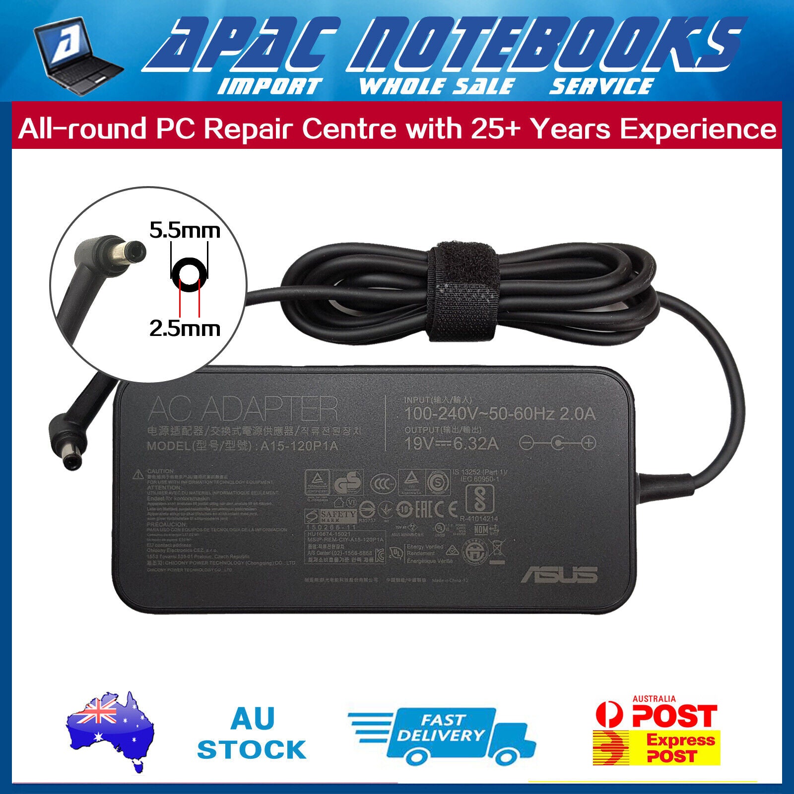 Genuine 120W AC Adapter Charger ASUS ROG GL752VW GL752VL GL753VE 552VW 553VE