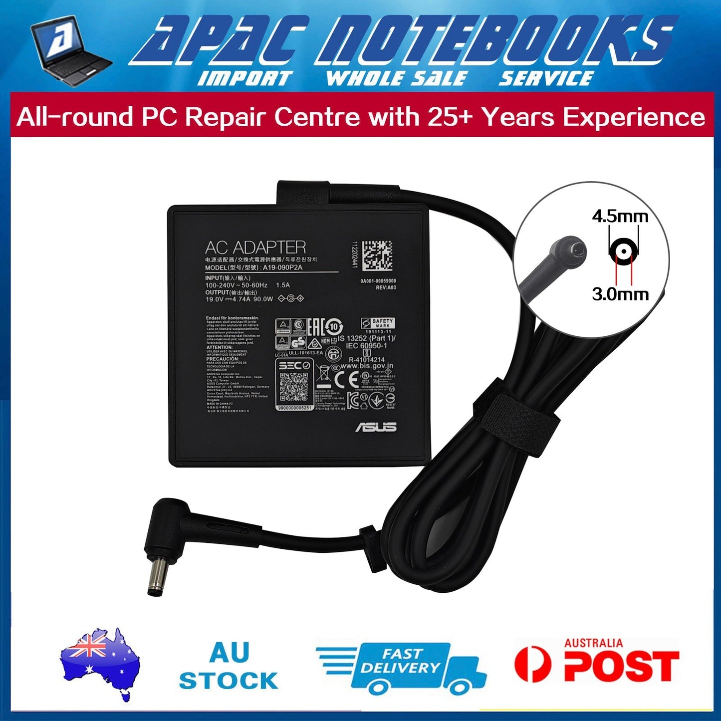 Genuine 90W AC Adapter Charger ASUS ADP-90LE B A19-090PA2 4.5mm 5.5mm
