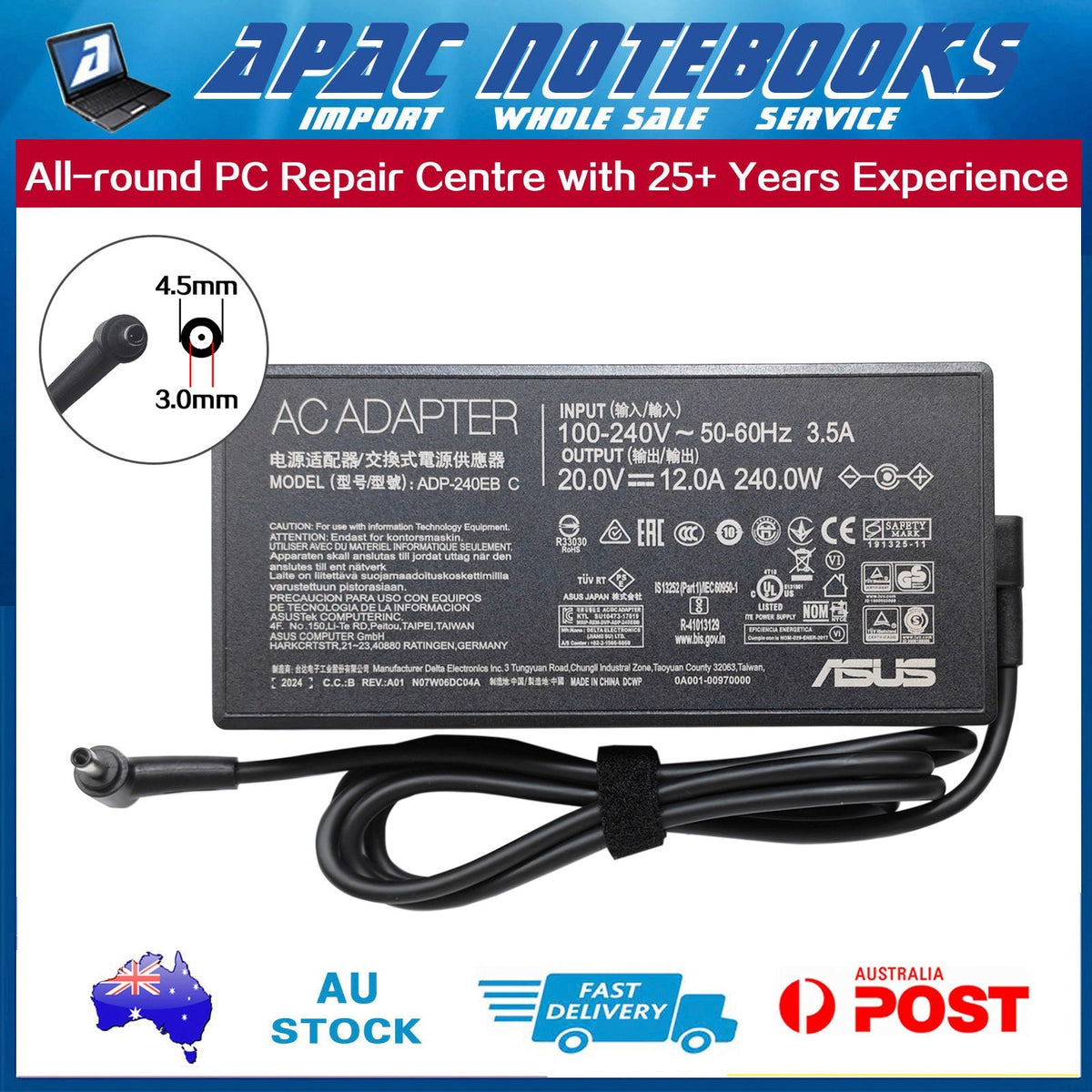 Genuine 240W Charger ASUS Vivobook Pro N6506C N6506CU N6506M N6506MJ N6506MU