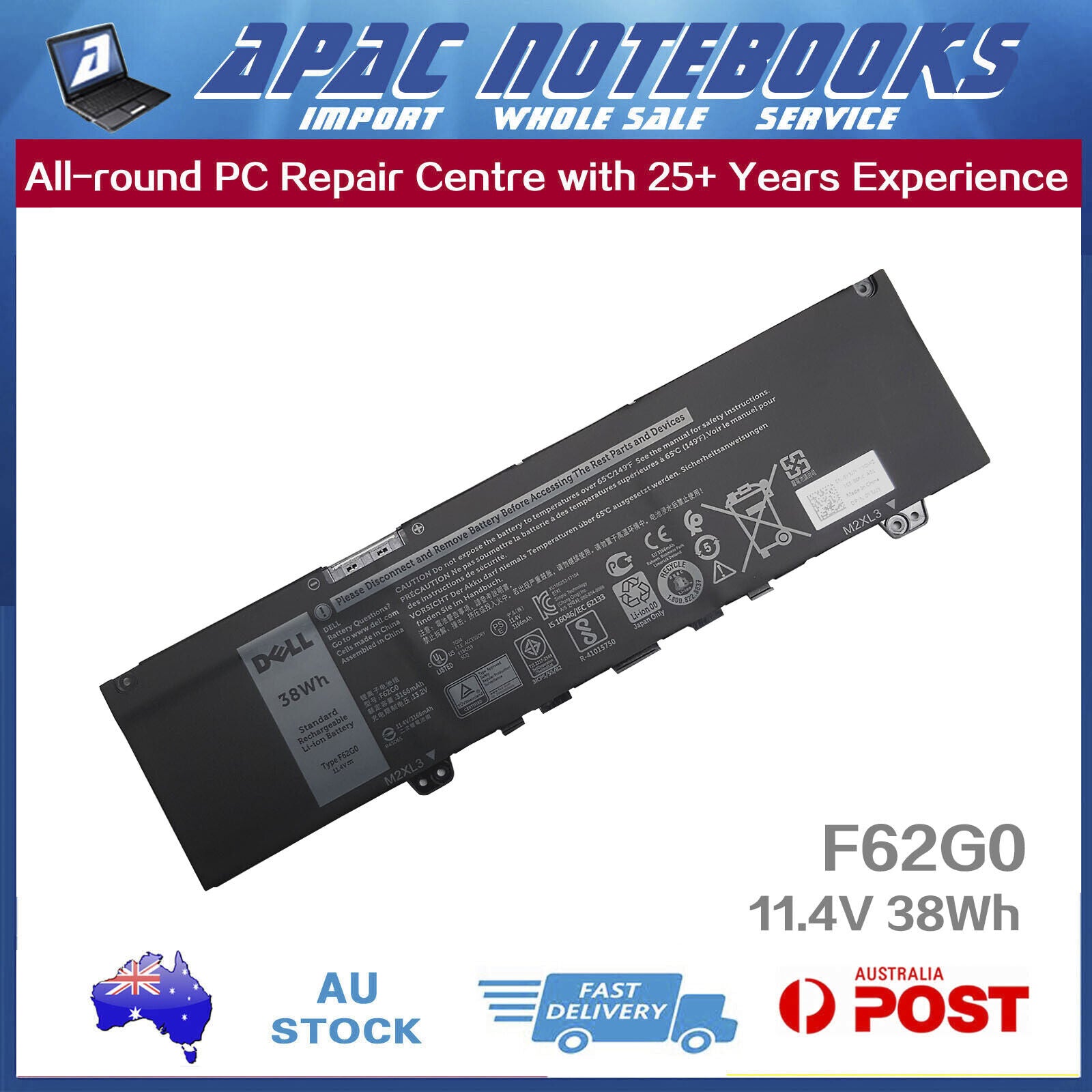 Genuine F62G0 Battery for P83G P83G001 002 P87G P87G001 P91G P91G001 39DY5 RPJC3