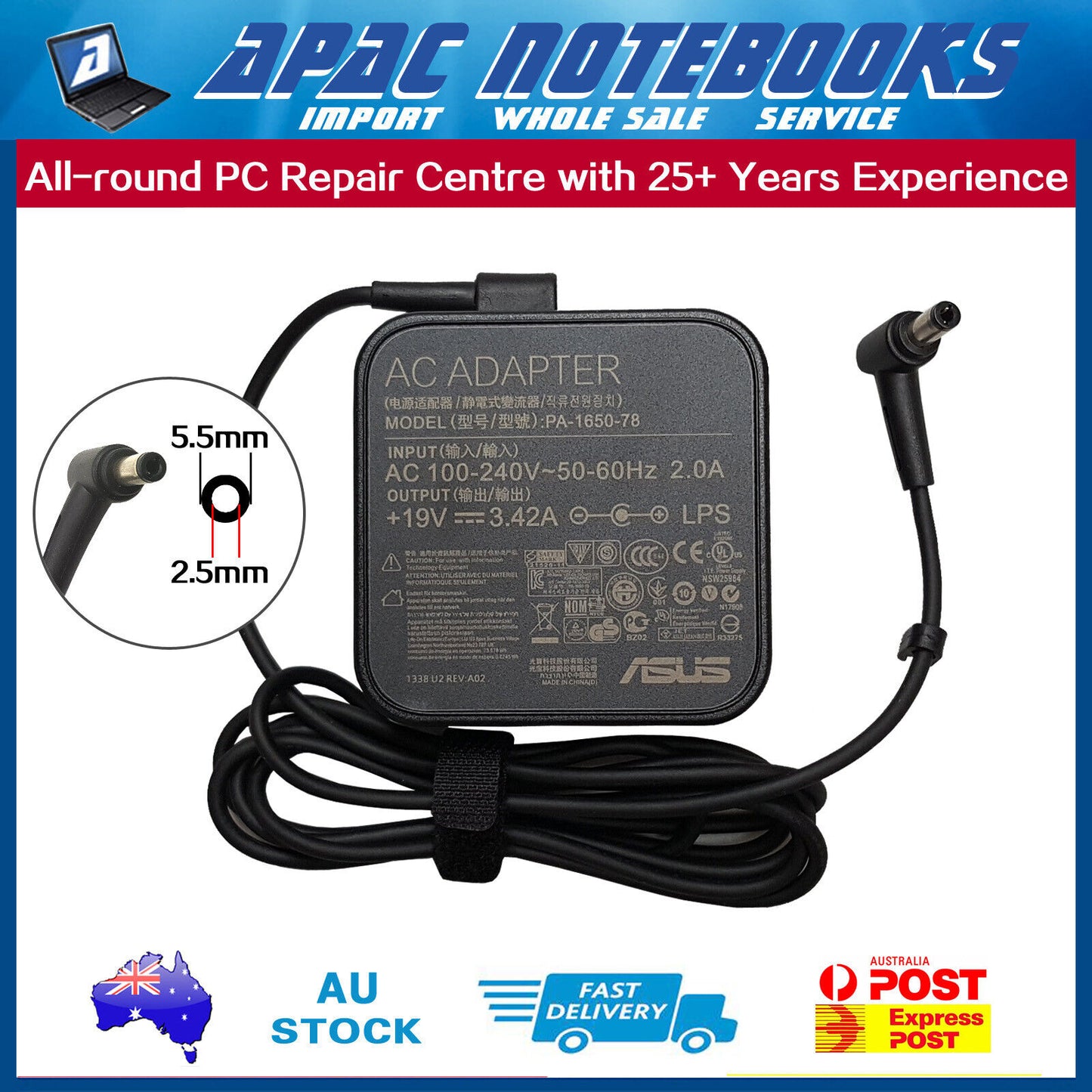 Genuine 65W AC Adapter Charger ASUS X550 X550CA X550CC X550L X550LA X550JX