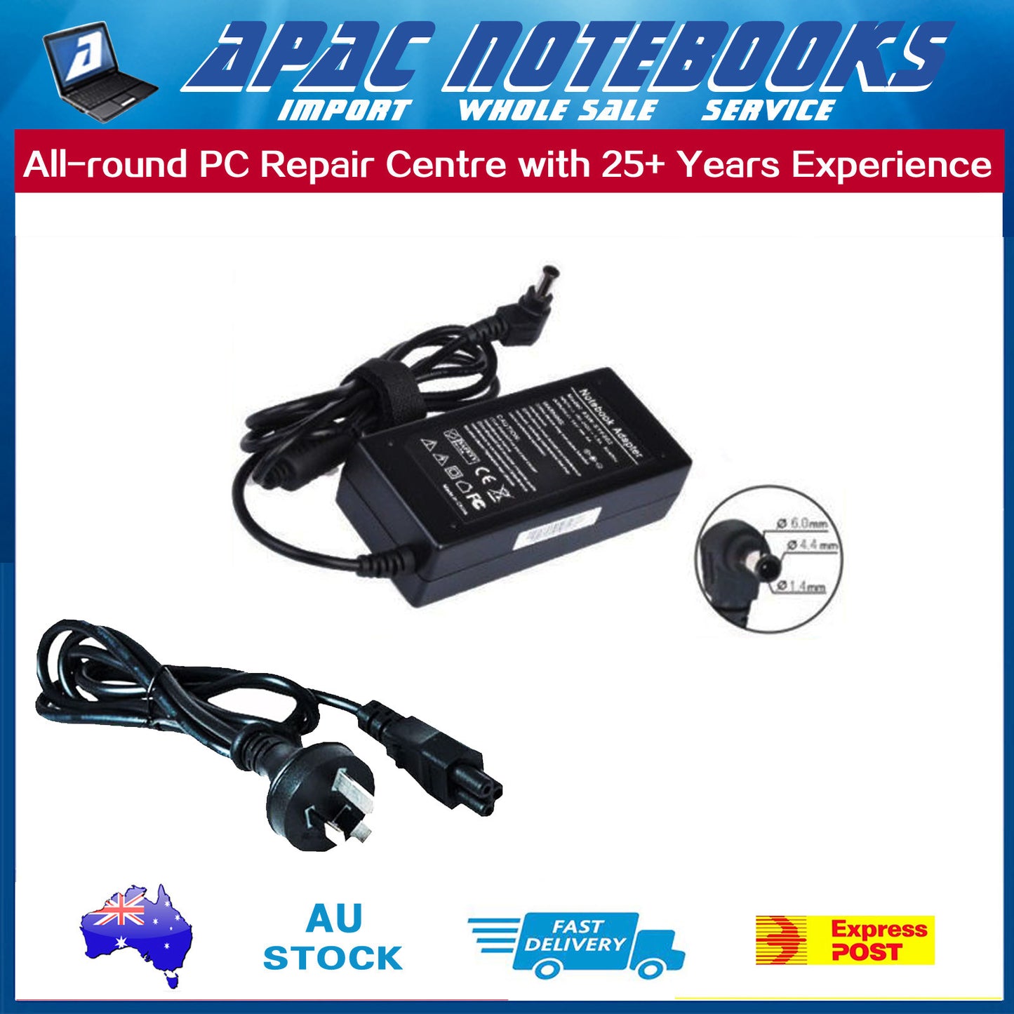 60W AC Charger Adapter for Fujitsu 16V 3.75A DC 5.5mm 4.4mm