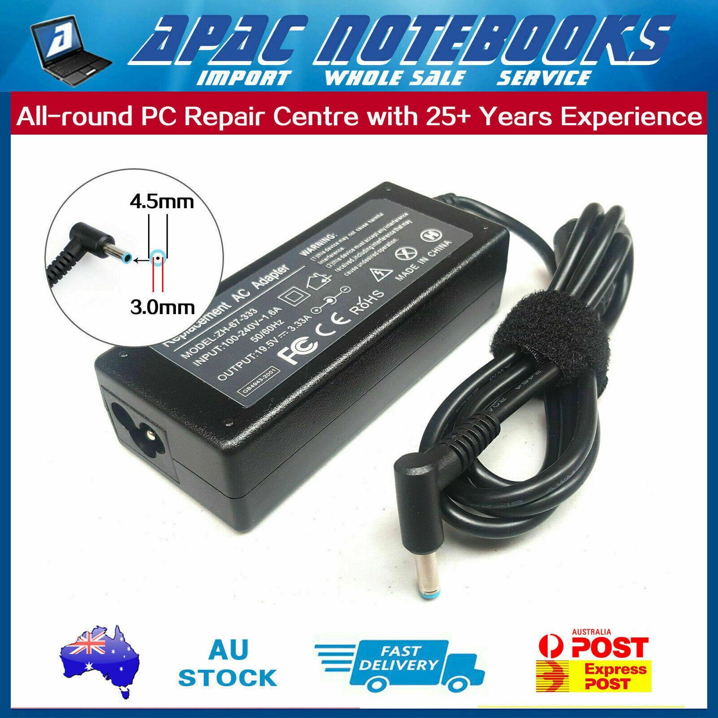 65W AC Adapter Charger for HP Notebook 14-r 14-r001tu 14-r003tu 14-r032tu