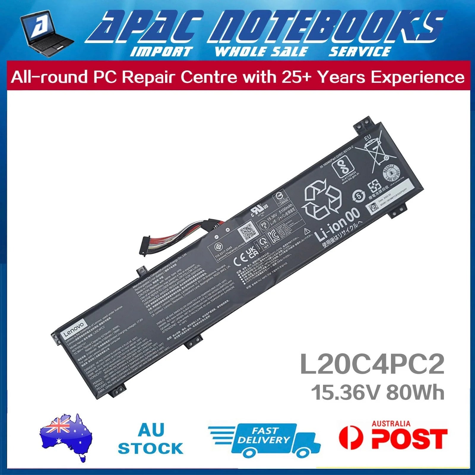 Genuine Battery for Legion 5 Pro 16ACH6 16ACH6H 16ITH6 16ITH6H 15.36V 80Wh