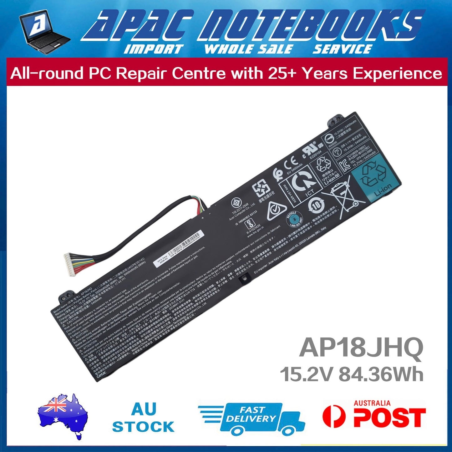 Genuine Acer Battery AP18JHQ 4ICP8/35/142 15.2V 84.36Wh