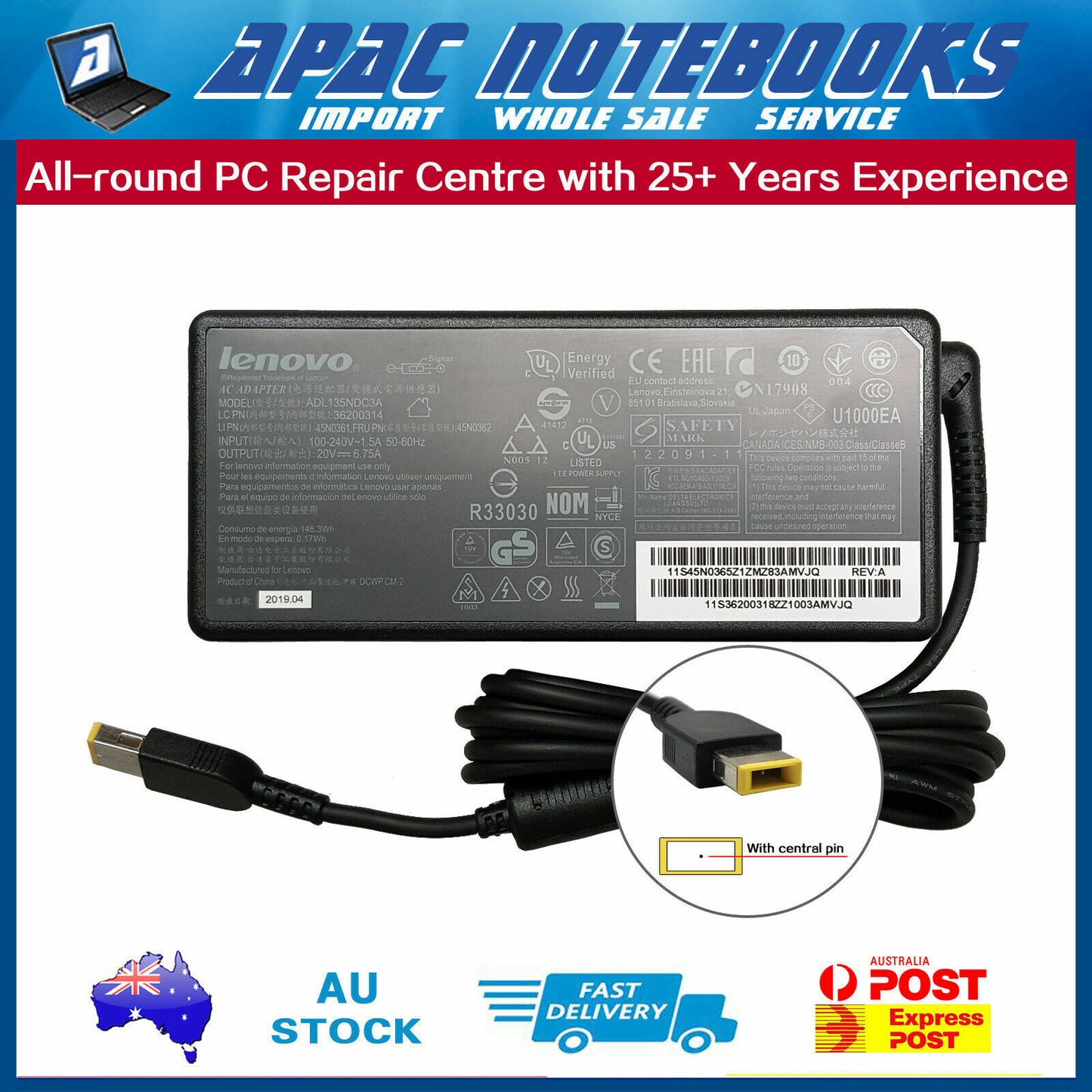 Genuine 135W AC Adapter Charger for ThinkPad T15p Gen 1 T15p Gen 2 T15p Gen 3