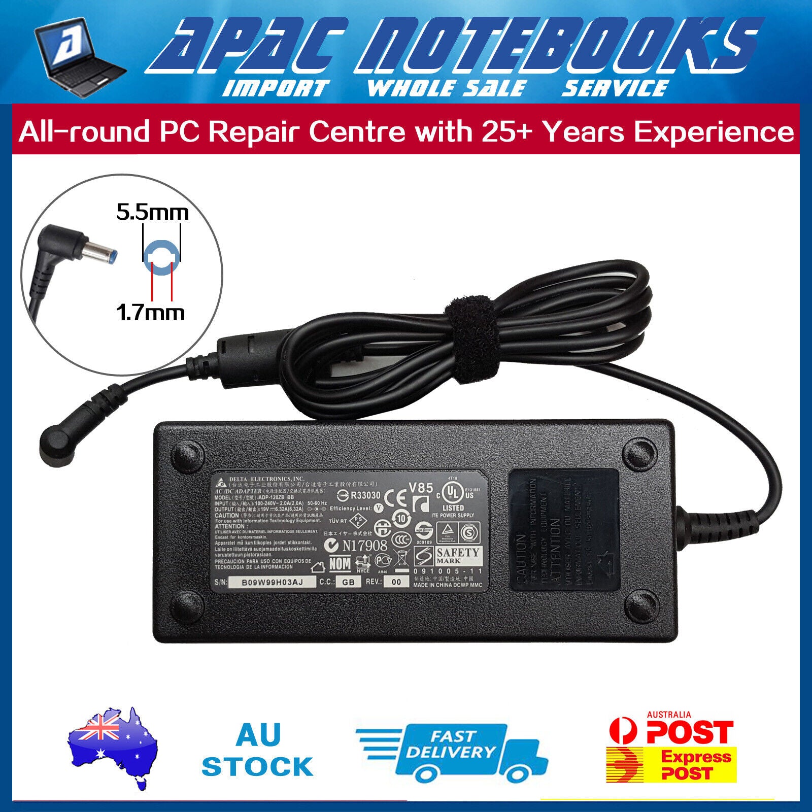 Genuine 120W AC Adapter Charger Acer ADP-120ZB BB 120W 19V 6.32A 5.5*1.7