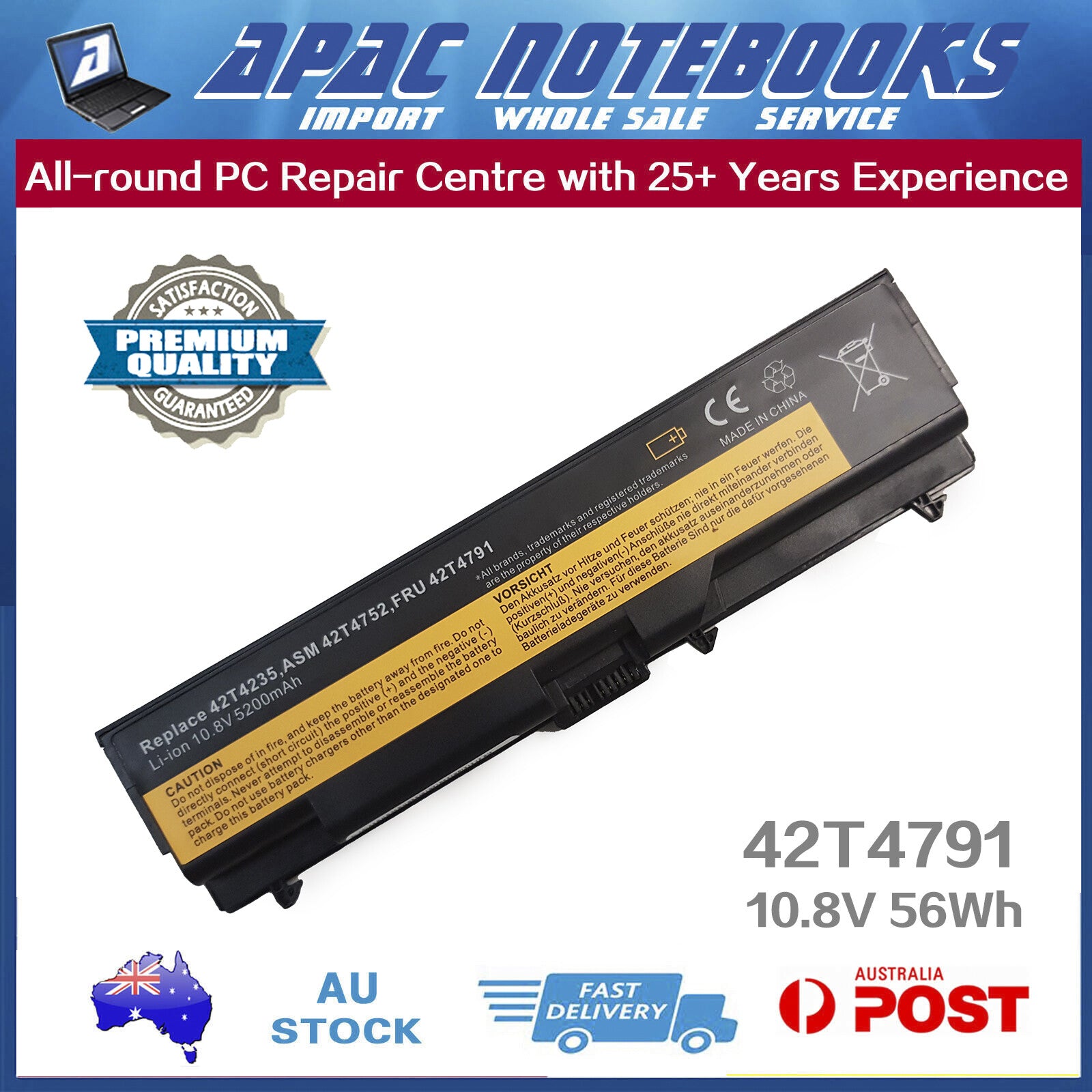 Battery for Lenovo ThinkPad Edge E40 E420 E520 ThinkPad L410 L412 L420 L421 56Wh