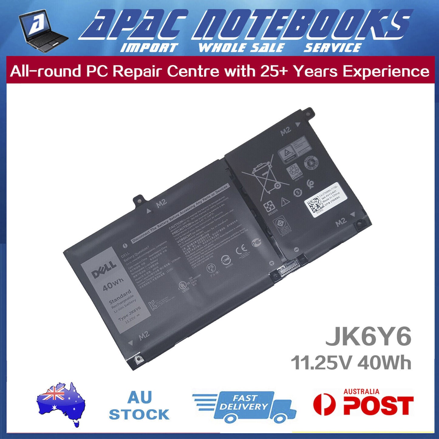 Genuine JK6Y6 Battery for P32T P33T P101F P102F P121G P126G P129G P130G 40Wh