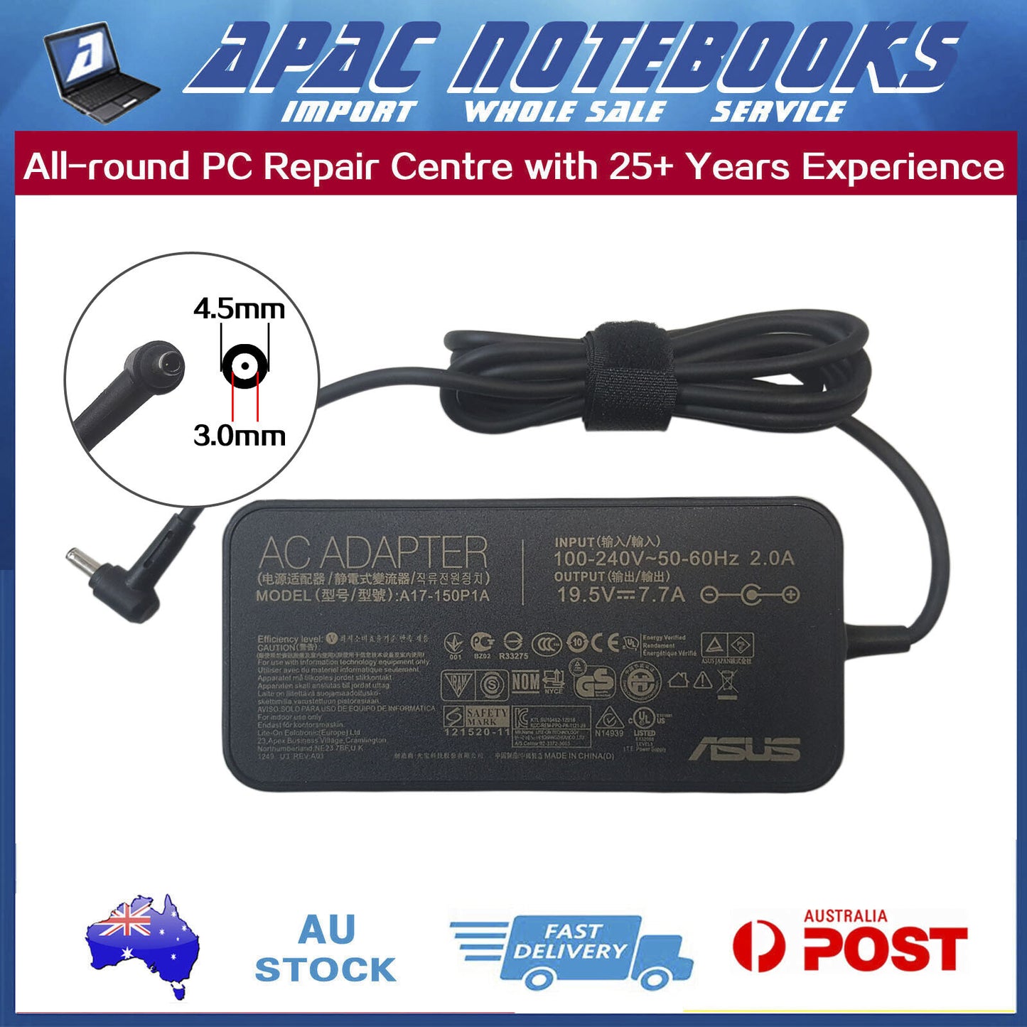Genuine 150W AC Adapter Charger Asus NoteBook U serie UX550GE UX550GEX 4.5PHI
