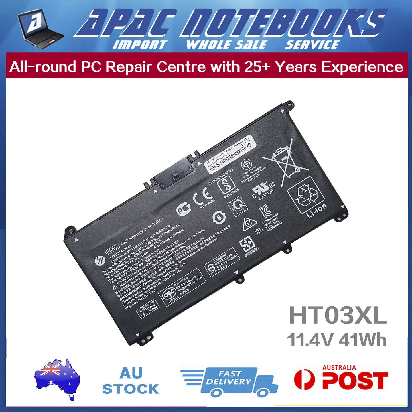 Genuine HT03XL Battery HP 14-cf 14-cf0003la 14-ck 14-ck0076tu 14-cm 14-df 14-dk