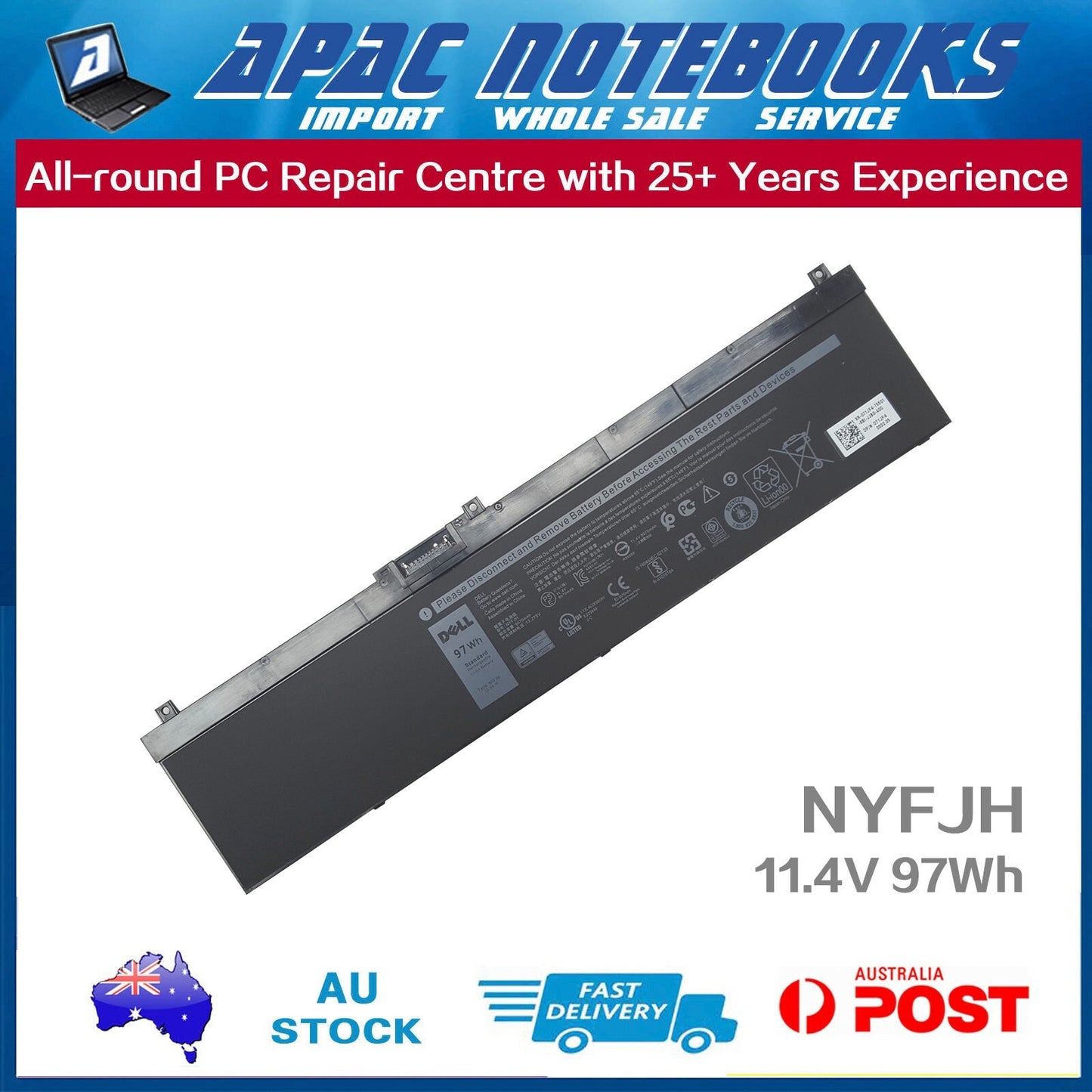 Genuine NYFJH Battery for 0WMRC 5TF10 7M0T6 DP9KT GW0K9 H6K6V VRX0J 11.4V 97Wh