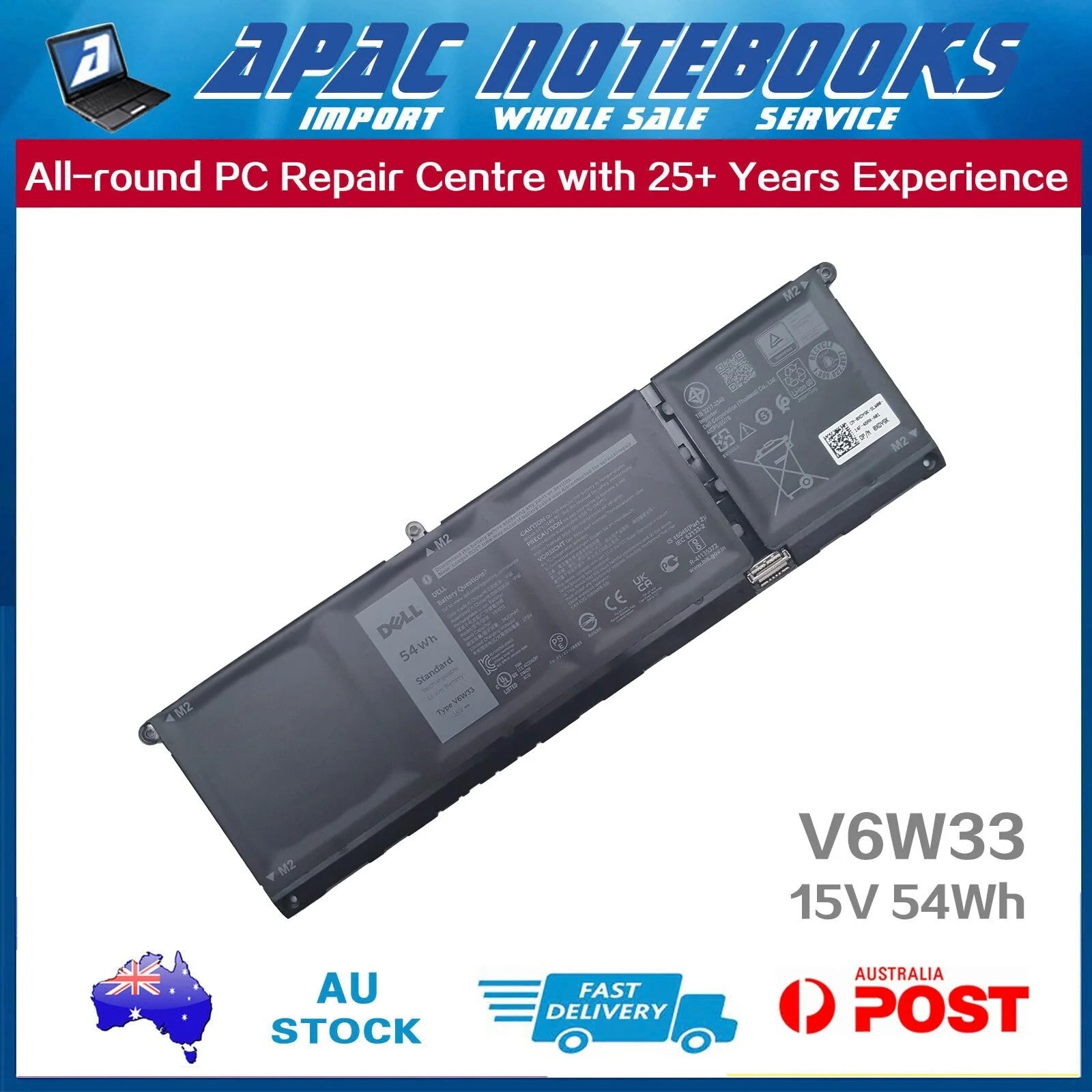 Genuine V6W33 Battery for Inspiron 13 5310 5320 5330 15 5510 5515 5518 54Wh