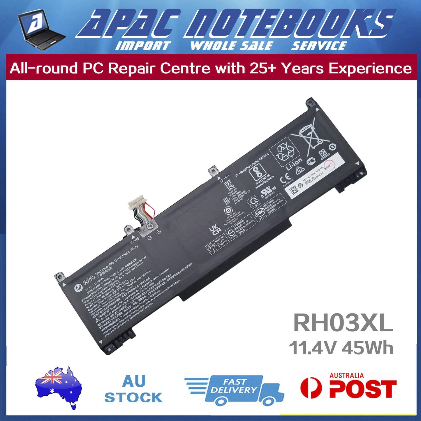 Genuine RH03XL Type-B Battery HP M01524-171 -172 -1D1 -1D2 -2B1 -2B2 11.4V 45Wh