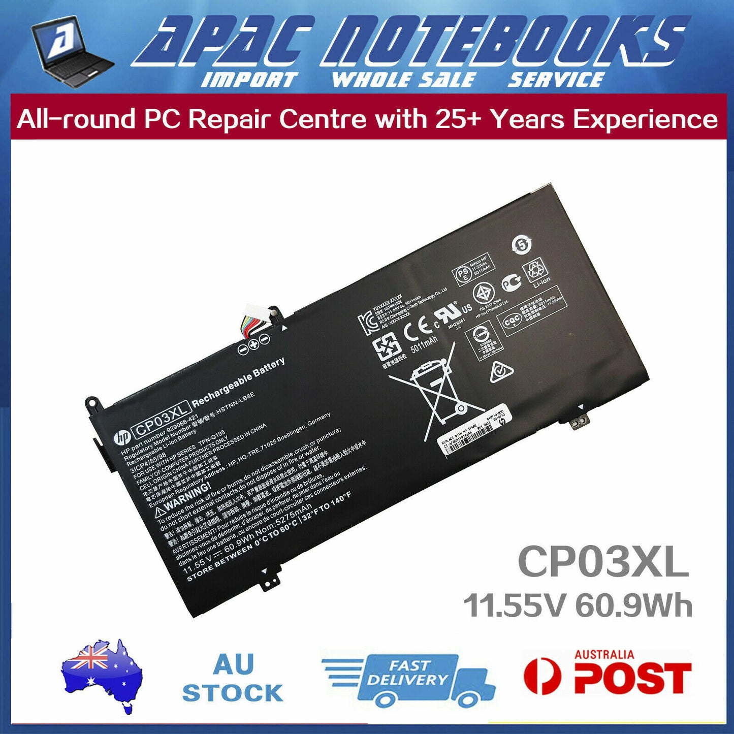 Genuine CP03XL Battery HP 929066-421 929071-855 HSTNN-LB8E TPN-Q199 11.55V60.9Wh