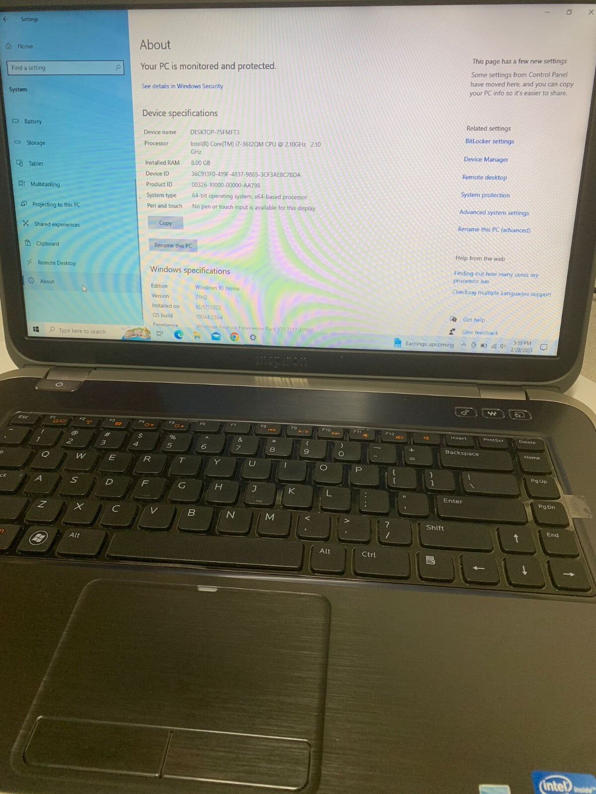Dell Inspiron 15R 5520 i7-3rd 8GB RAM 240GB SSD 15.6" DVD RW Window 10