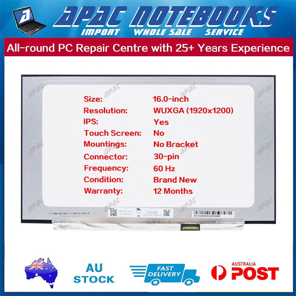 16.0" FHD+ LED Screen B160UAN04.2 B160UAN04.H B160UANAB.0 B160UANAB.2 1920x1200
