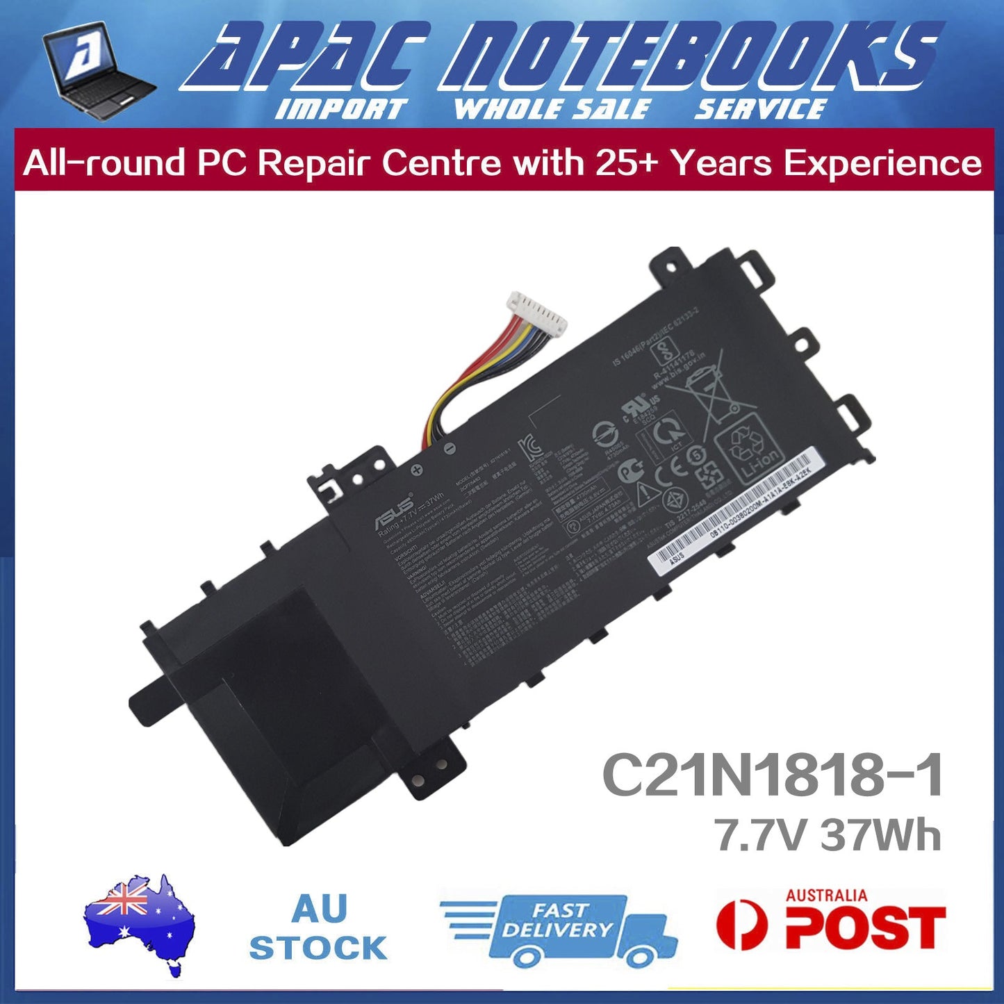 Genuine ASUS Battery C21N1818-1 Vivobook 15 A512 F512 K512 X512 S15 S512 37Wh