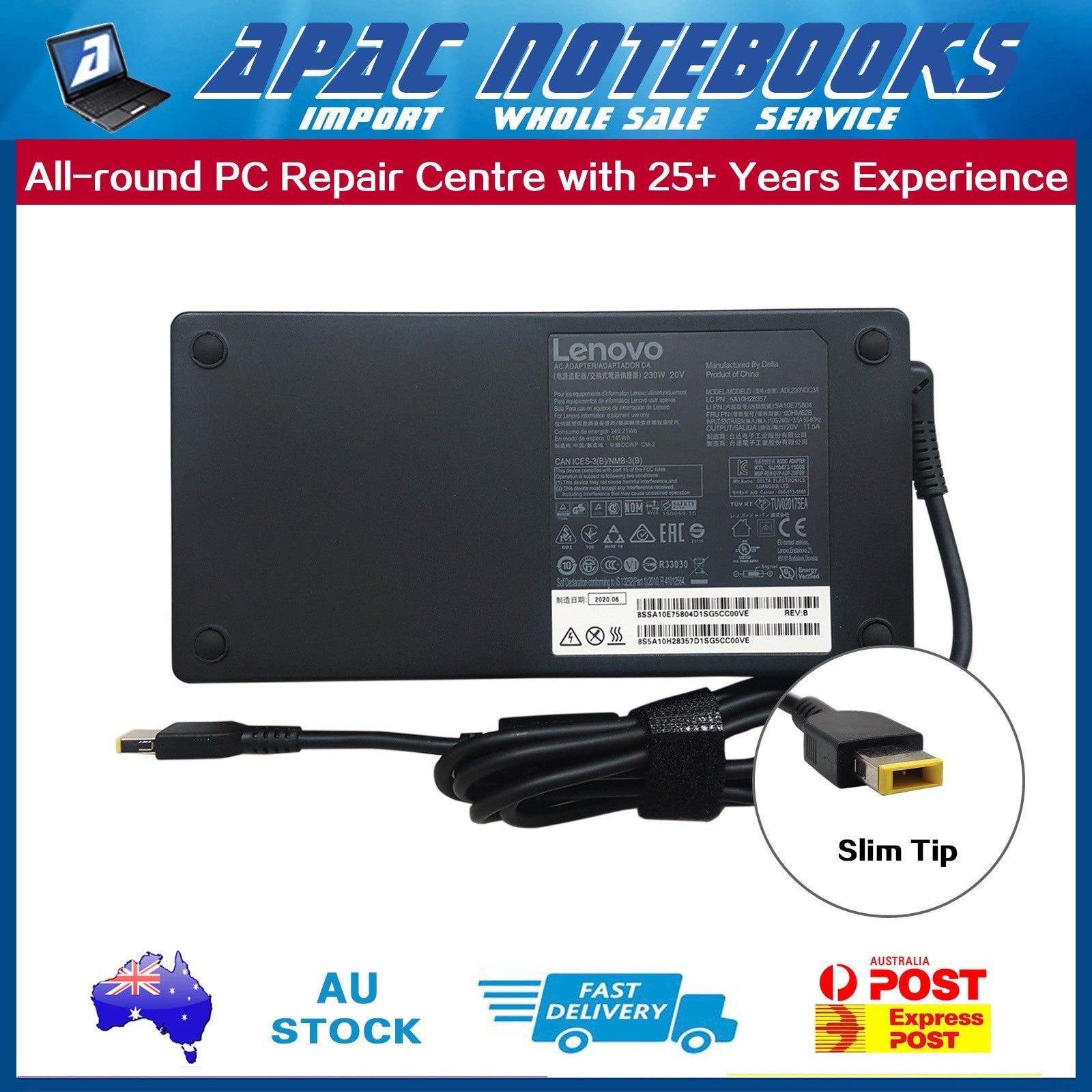 Genuine 230W Slim Tip Charger Legion 5 15ARH7 15IAH7 Pro 16ARH7 16IAH7